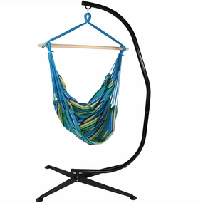 Sunnydaze Extra Large Outdoor Hanging Rope Hammock Chair Swing with C-Stand - Ocean Breeze double size outdoor hammock for couples