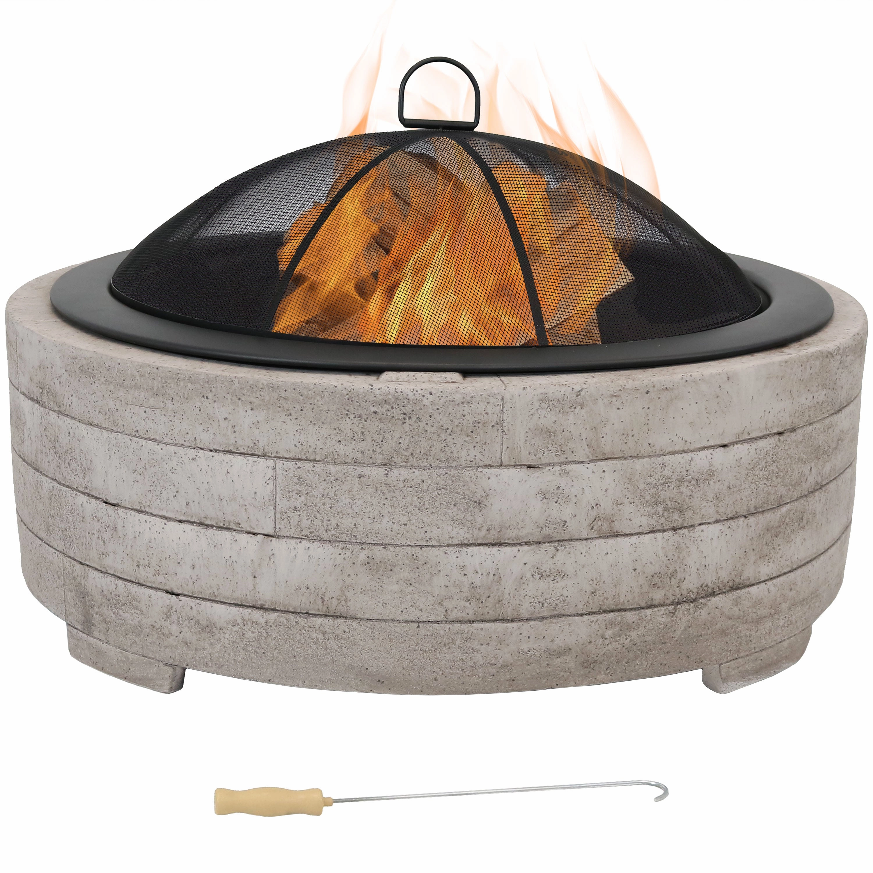 Sunnydaze Faux Stone Fire Pit Ring with Spark Screen - 35" Diameterportable outdoor fire pit with lid
