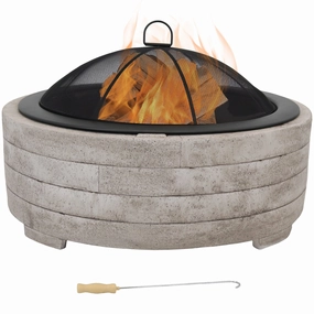 Sunnydaze Faux Stone Fire Pit Ring with Spark Screen - 35" Diameterportable outdoor fire pit with lid