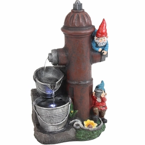 Sunnydaze Fire Hydrant Gnomes Outdoor Water Fountain with LED Light - 16"outdoor garden water fountain