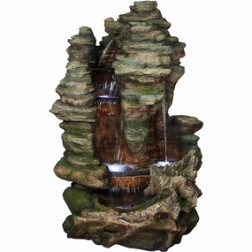 Sunnydaze Flat Rock Summit Large Outdoor Waterfall Fountain with LED Lights - 61" Houtdoor garden water fountain