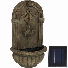 Sunnydaze Florence Solar Outdoor Wall Fountain - Battery Backup - Florentineoutdoor garden water fountain