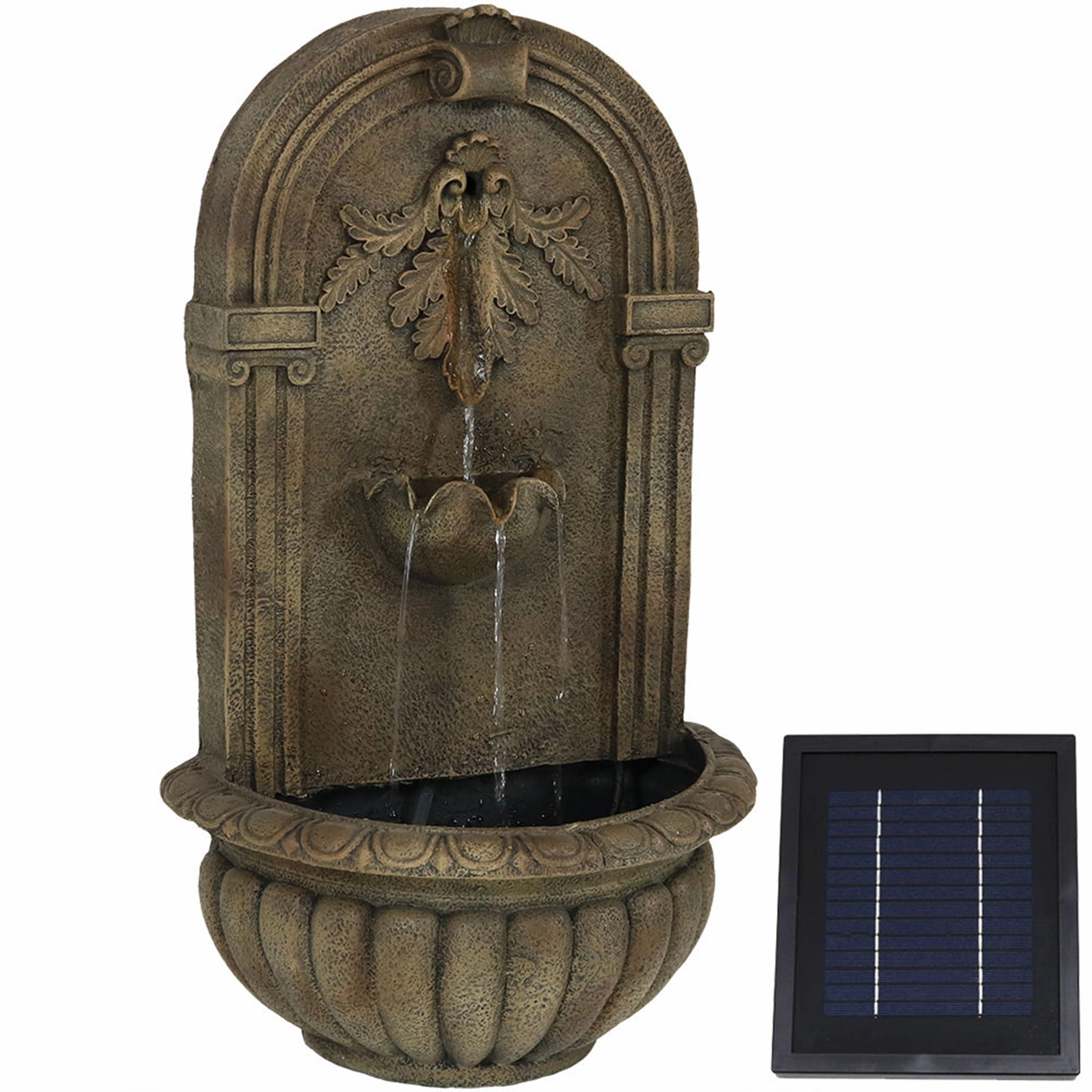 Sunnydaze Florence Solar Outdoor Wall Fountain - Battery Backup - Florentineoutdoor garden water fountain