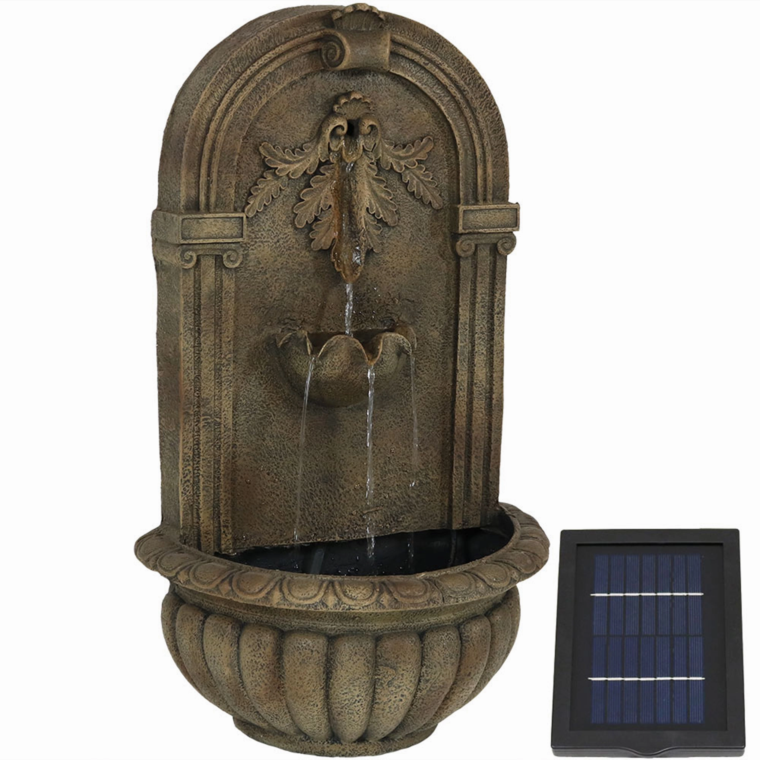Sunnydaze Florence Solar Outdoor Wall Fountain - Florentine Stoneoutdoor garden water fountain