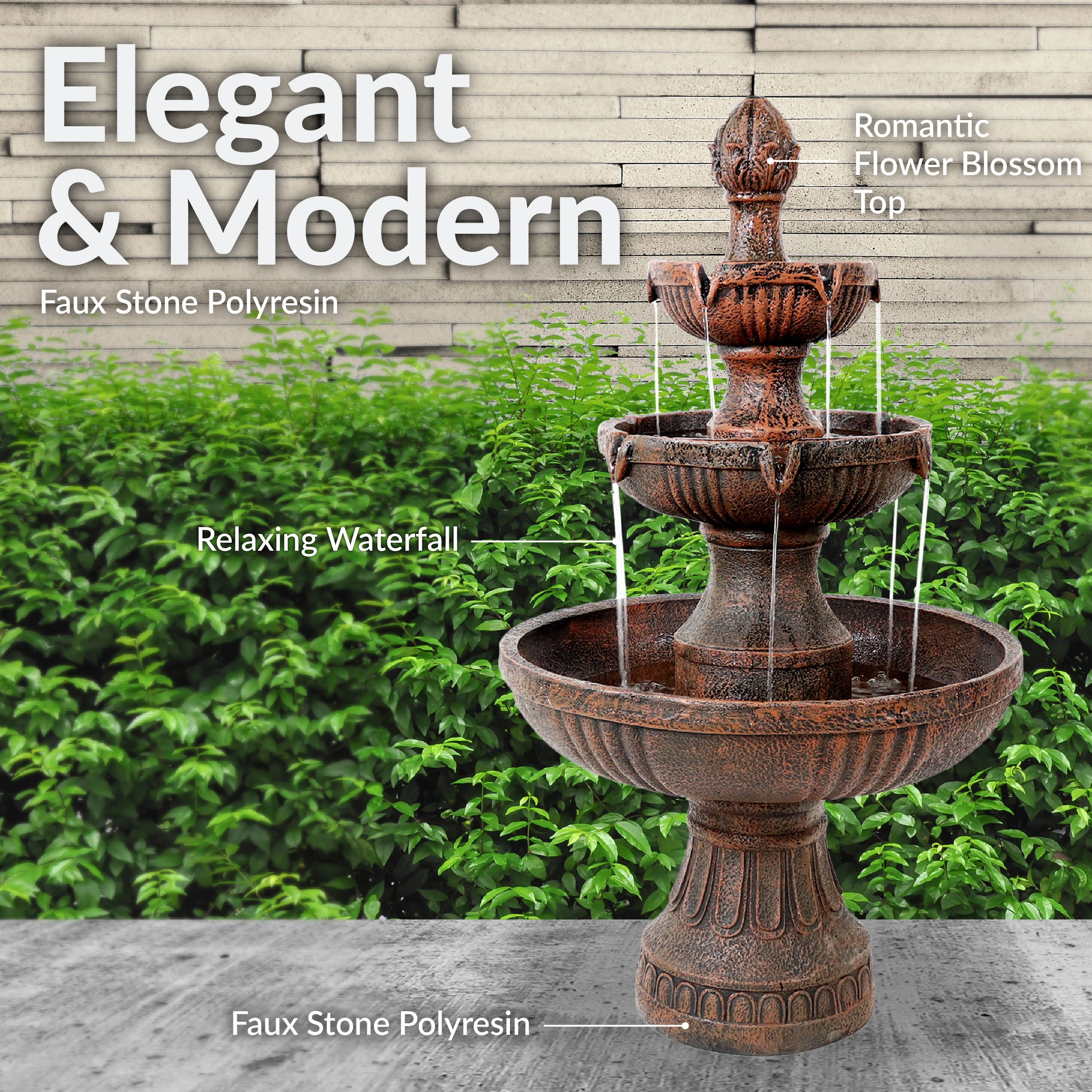 Sunnydaze Flower Blossom Outdoor Electric 3-Tier Water Fountain - 43" H