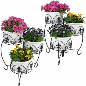 Sunnydaze French Lily Design 3-Tiered Plant Stand - Set of Two decorative outdoor planter box designs