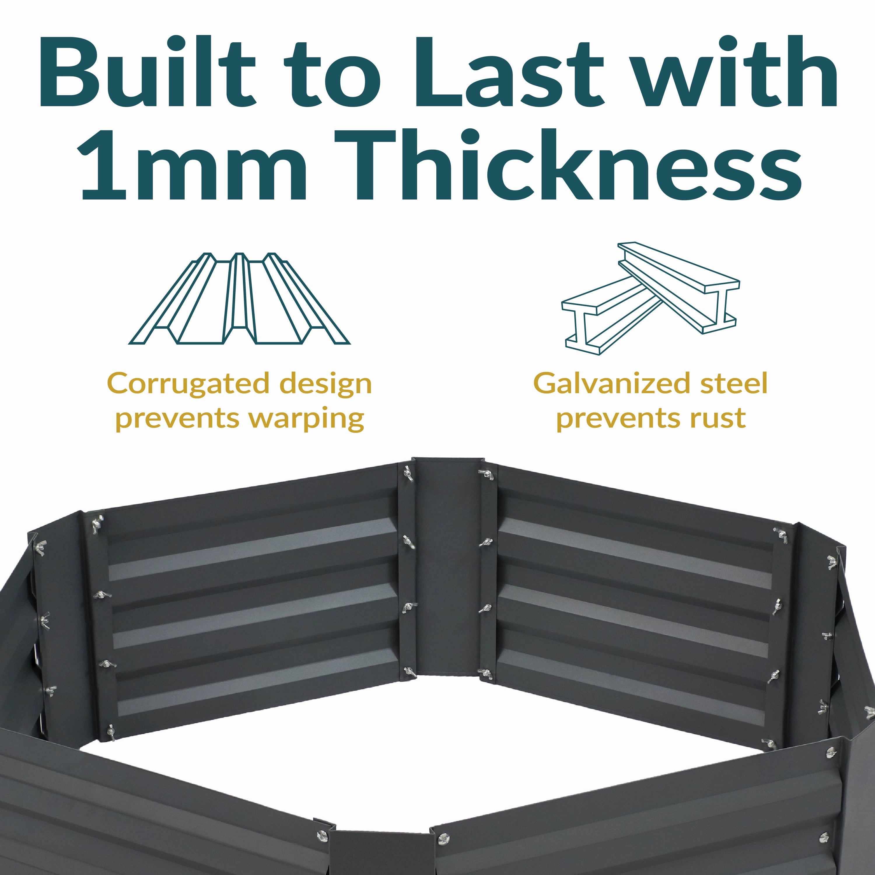 Sunnydaze Galvanized Steel Hexagon Raised Garden Bed - 12.25" H