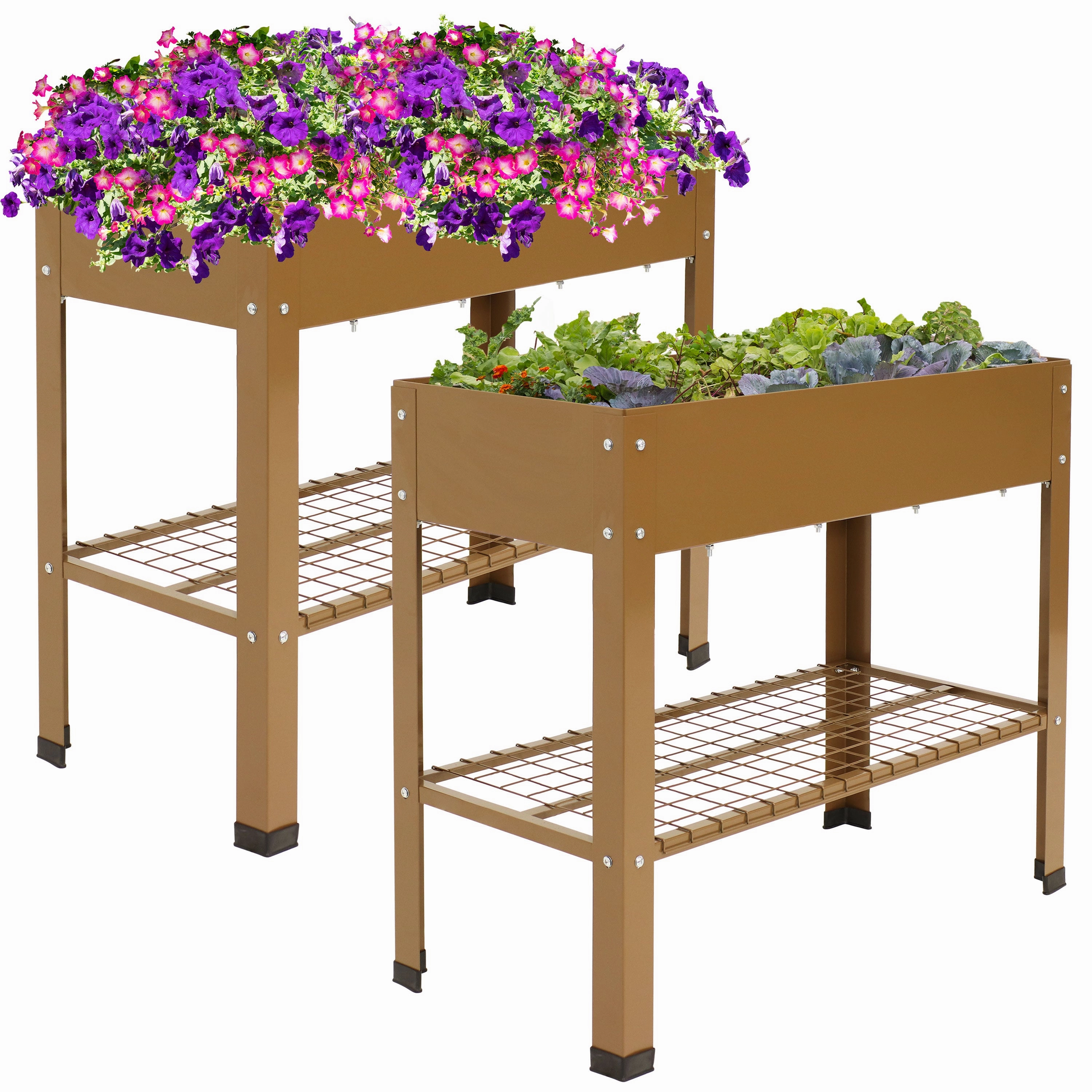 Sunnydaze Galvanized Steel Raised Garden Bed with Mesh Shelf - Set of 2 decorative outdoor planter box designs