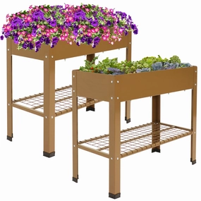 Sunnydaze Galvanized Steel Raised Garden Bed with Mesh Shelf - Set of 2 decorative outdoor planter box designs