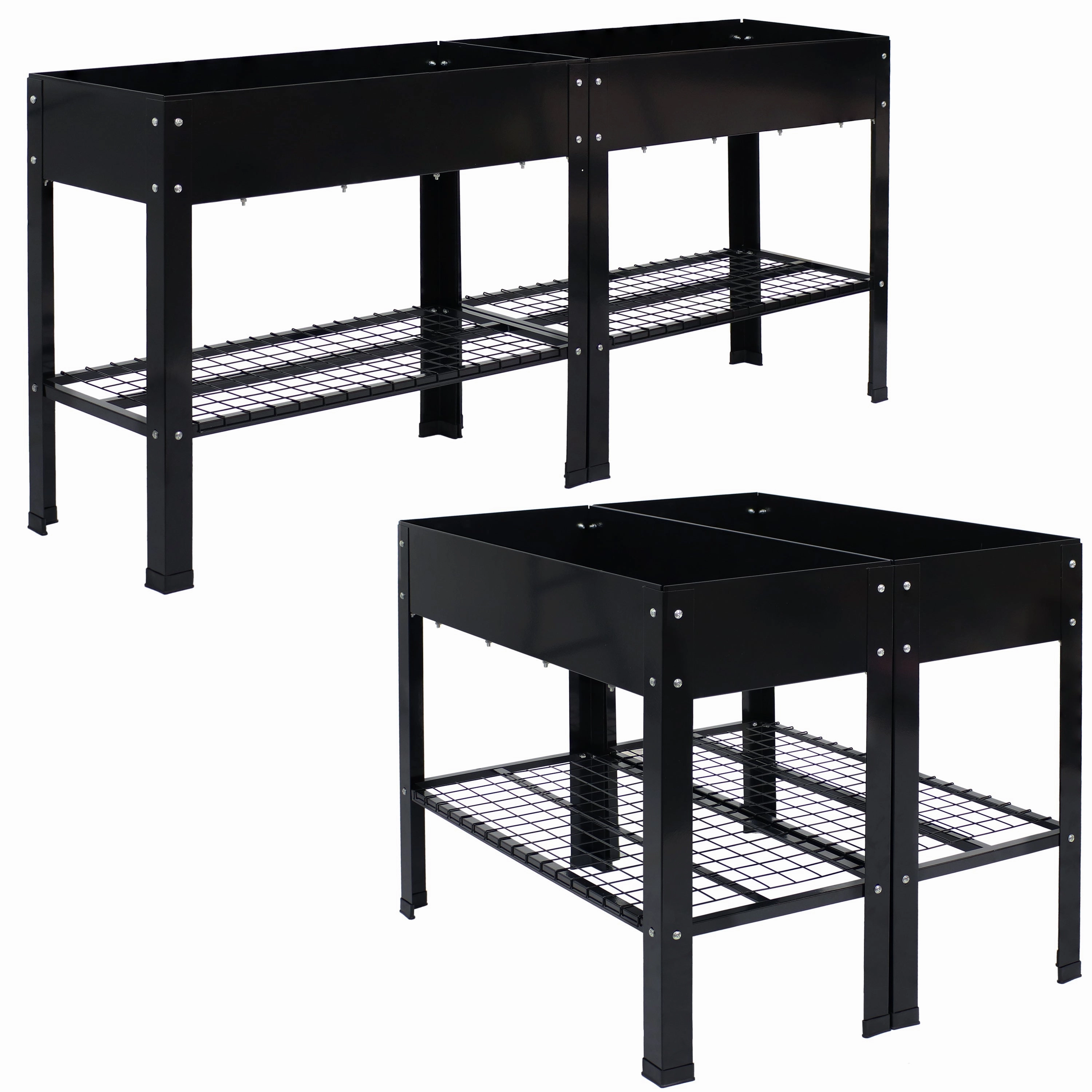Sunnydaze Galvanized Steel Raised Garden Bed with Mesh Shelf - Set of 2