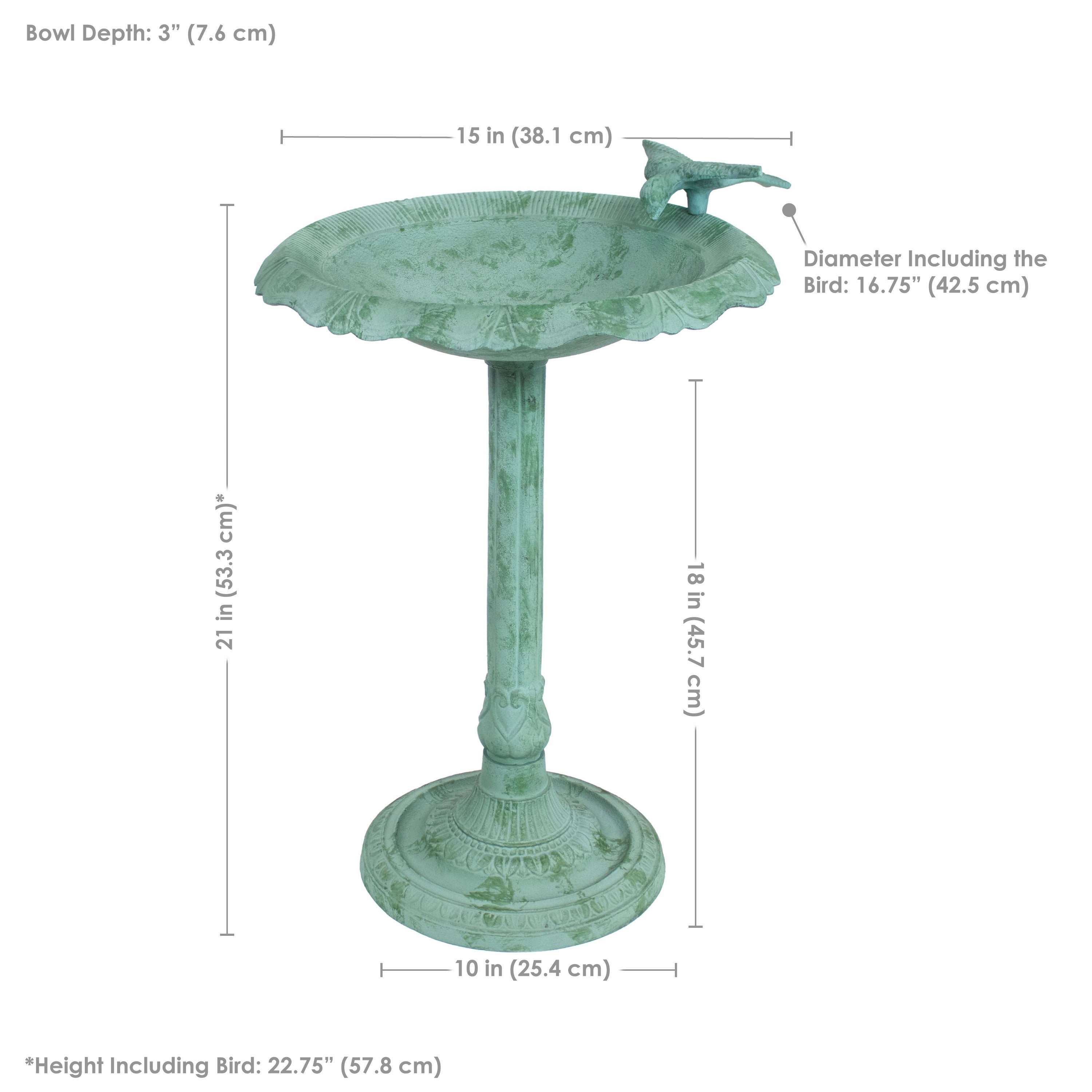 Sunnydaze Garden Visitor Metal Bird Bath - 22.75" H