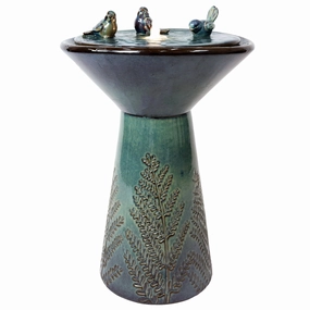 Sunnydaze Gathering Birds Ceramic Outdoor Fountain with LED Lights - 28.25"outdoor garden water fountain