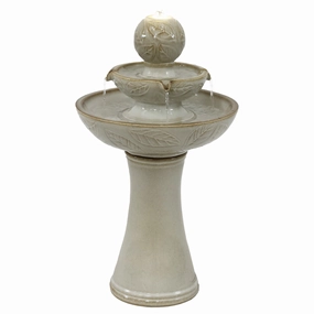 Sunnydaze Gentle Glow 2-Tier Ceramic Outdoor Fountain with LED Lightsoutdoor garden water fountain