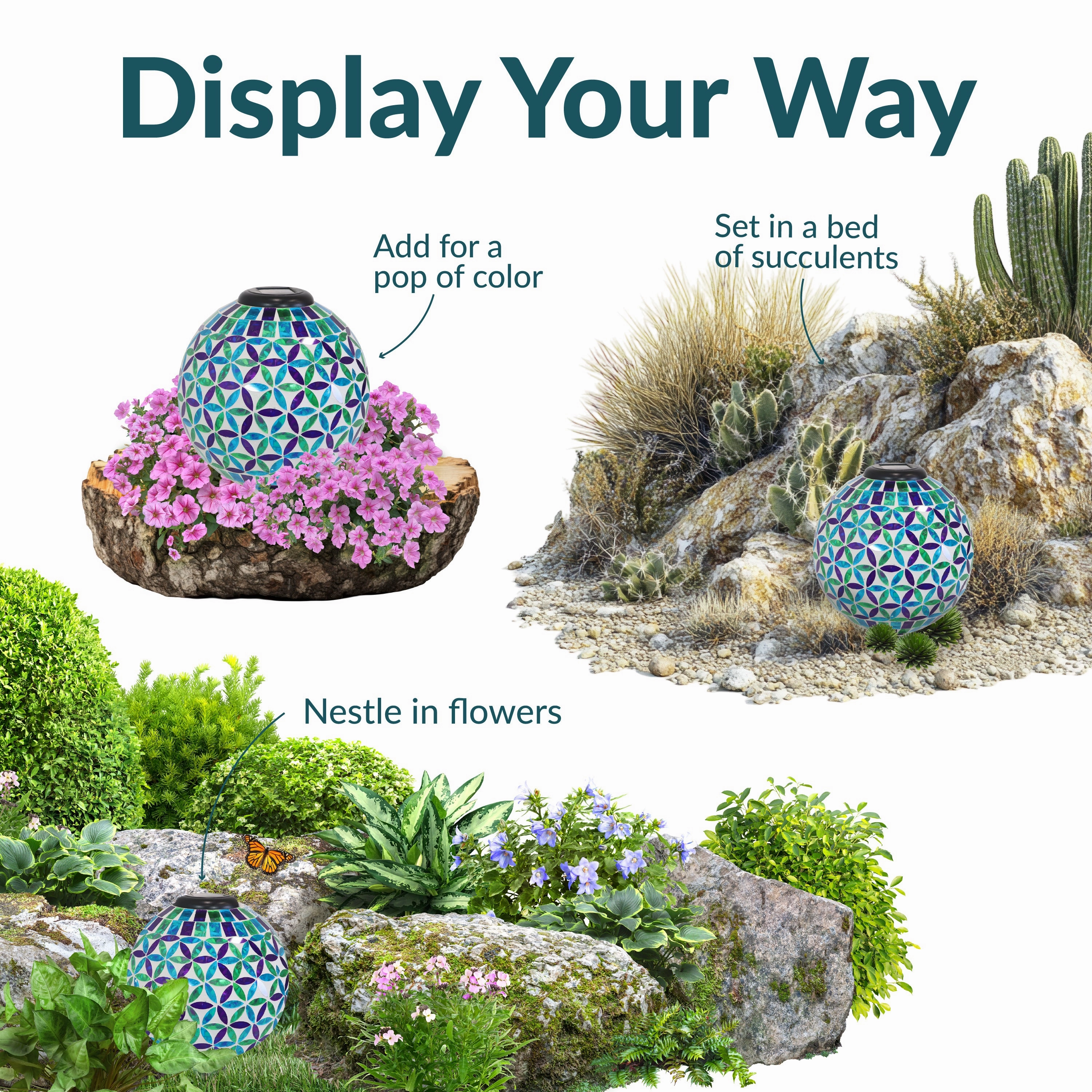 Sunnydaze Glass Mosaic Solar Garden Gazing Globe - 10"