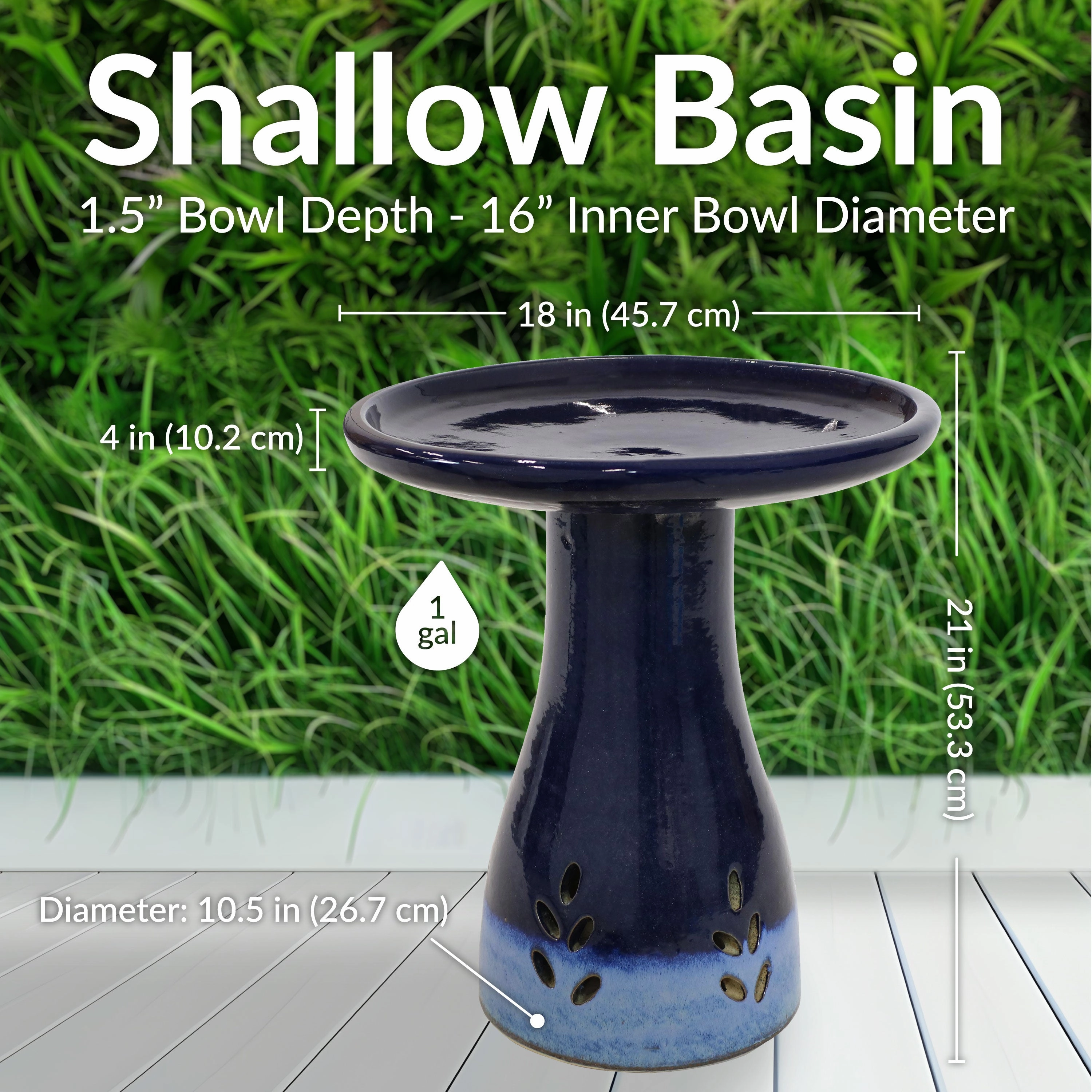 Sunnydaze Glazed Ceramic Classic Outdoor Bird Bath