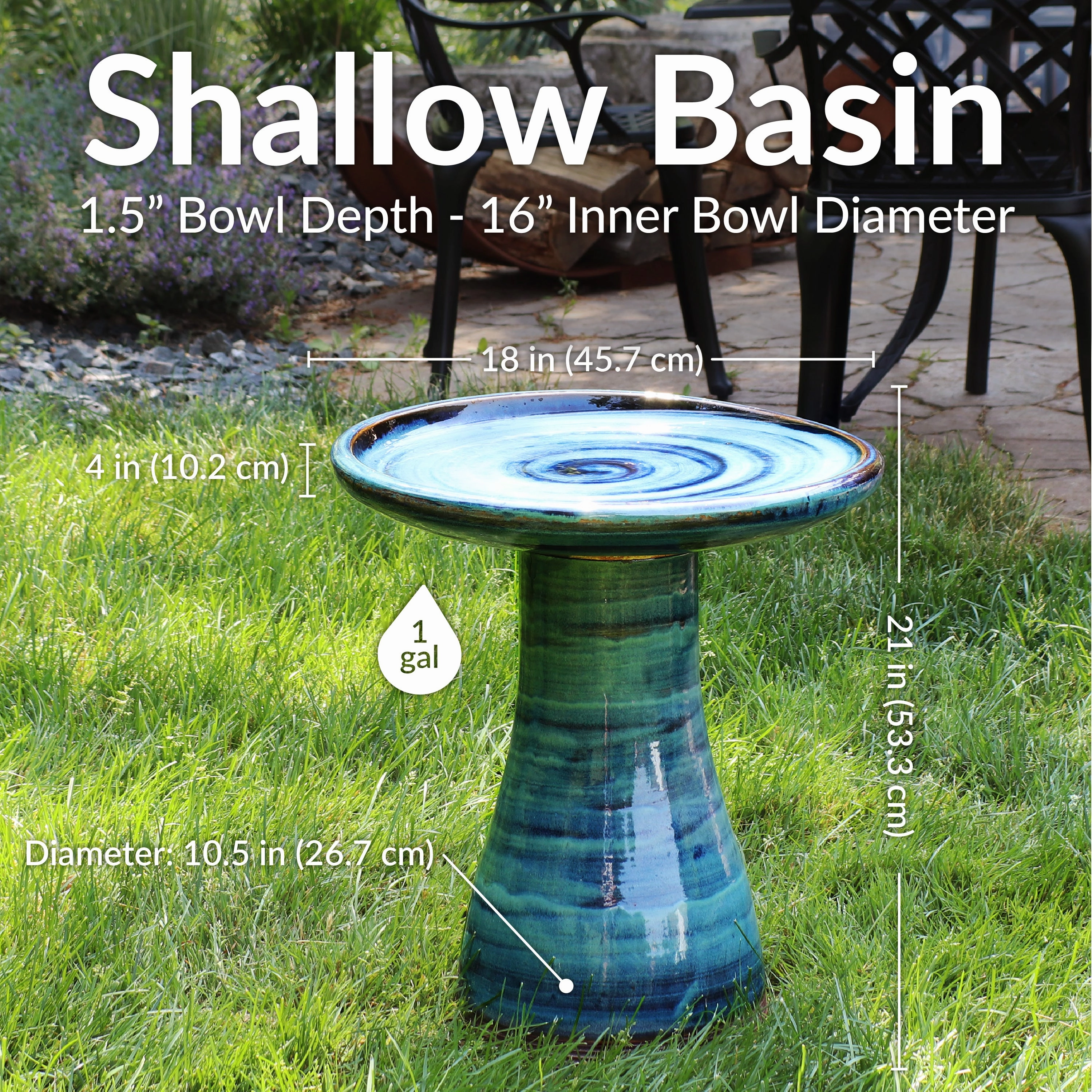 Sunnydaze Glazed Ceramic Outdoor Bird Bath - 18"