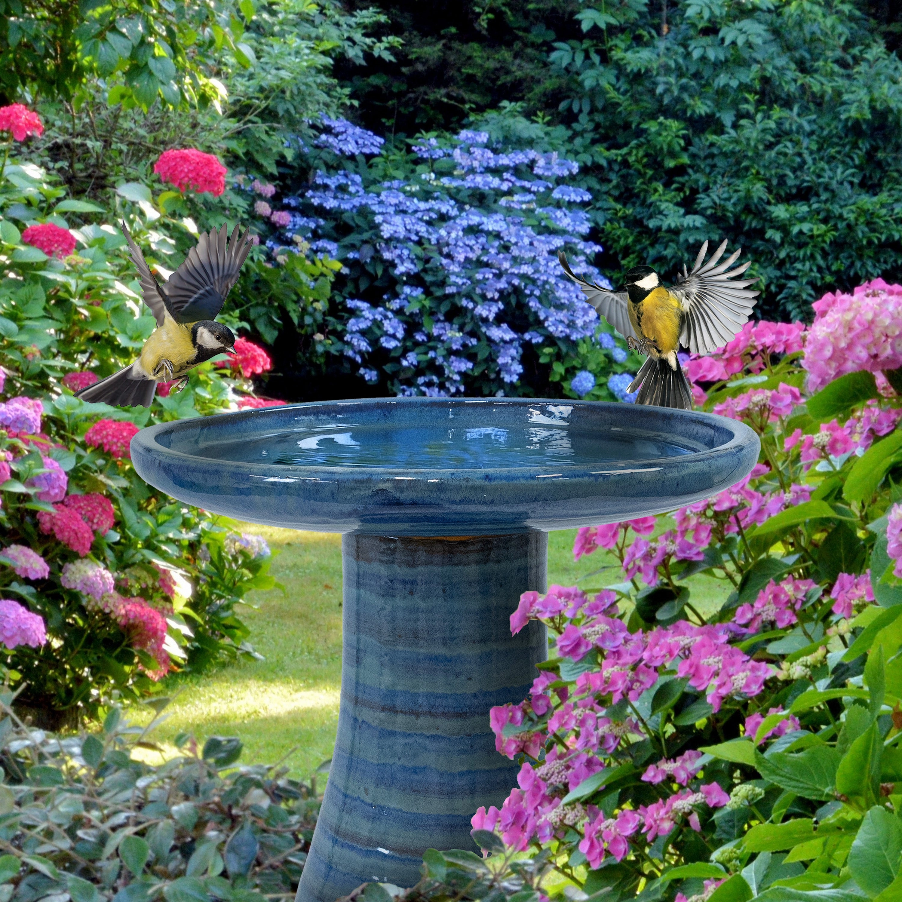 Sunnydaze Glazed Ceramic Outdoor Bird Bath - 18"