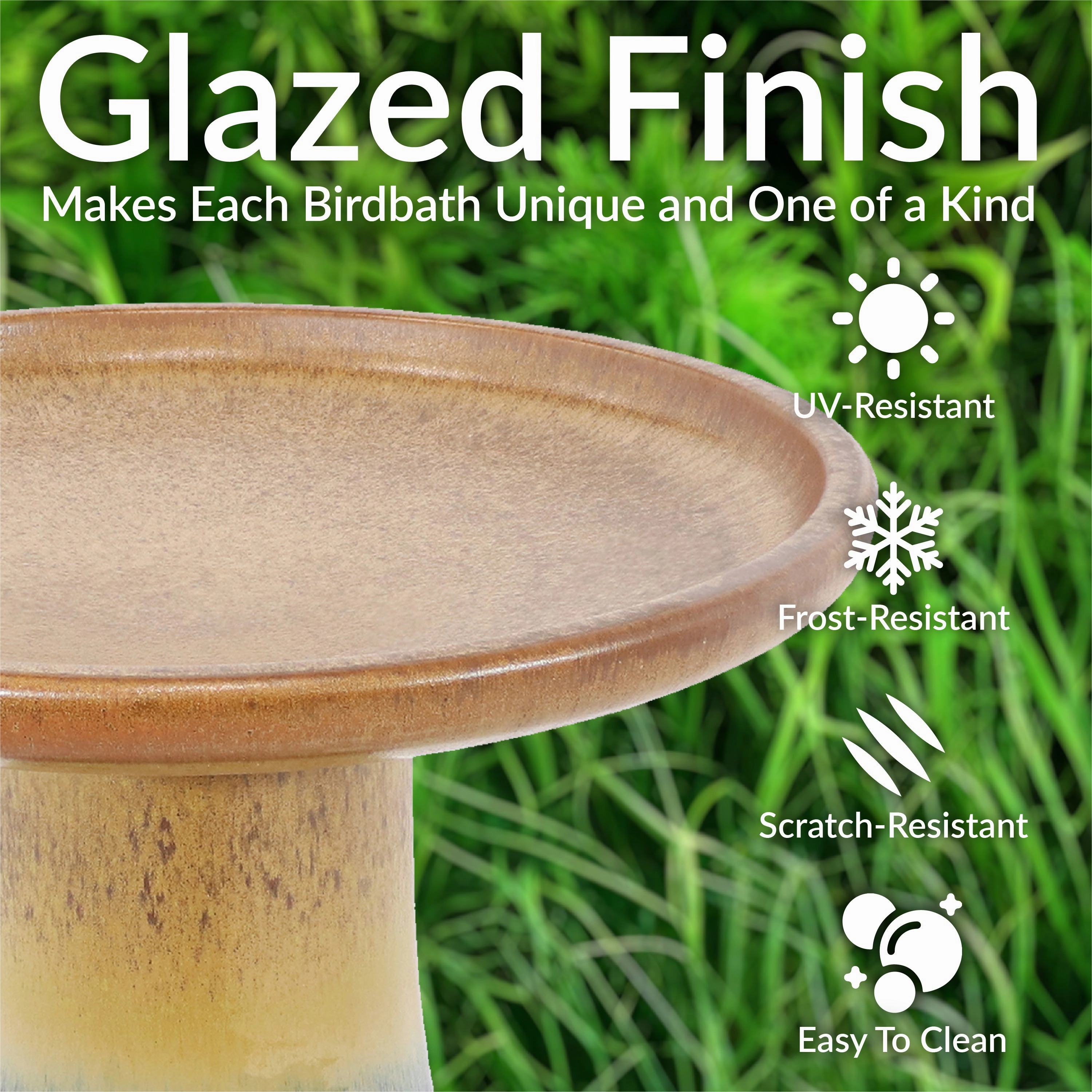 Sunnydaze Glazed Ceramic Outdoor Bird Bath - 18"