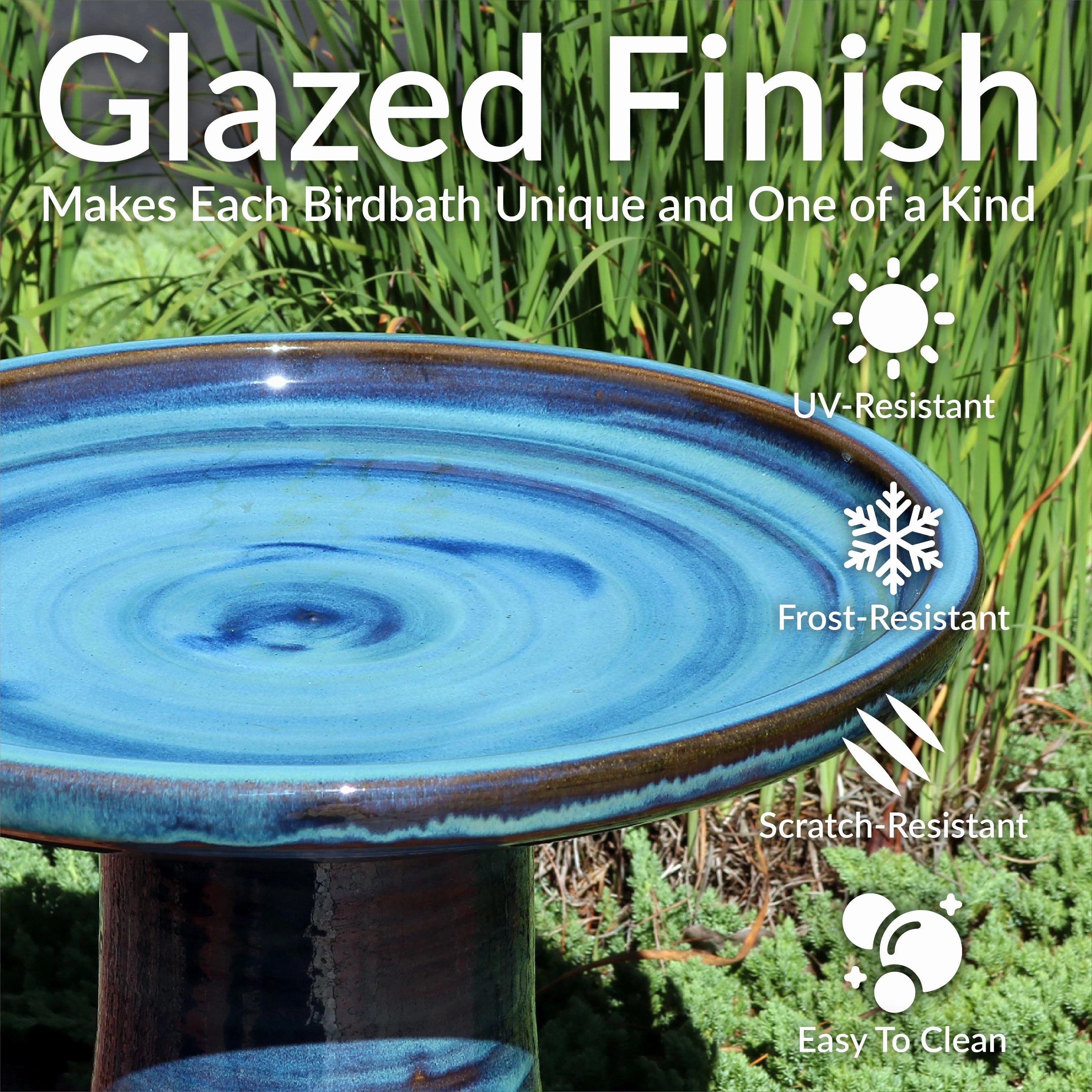 Sunnydaze Glazed Ceramic Outdoor Bird Bath - 18"