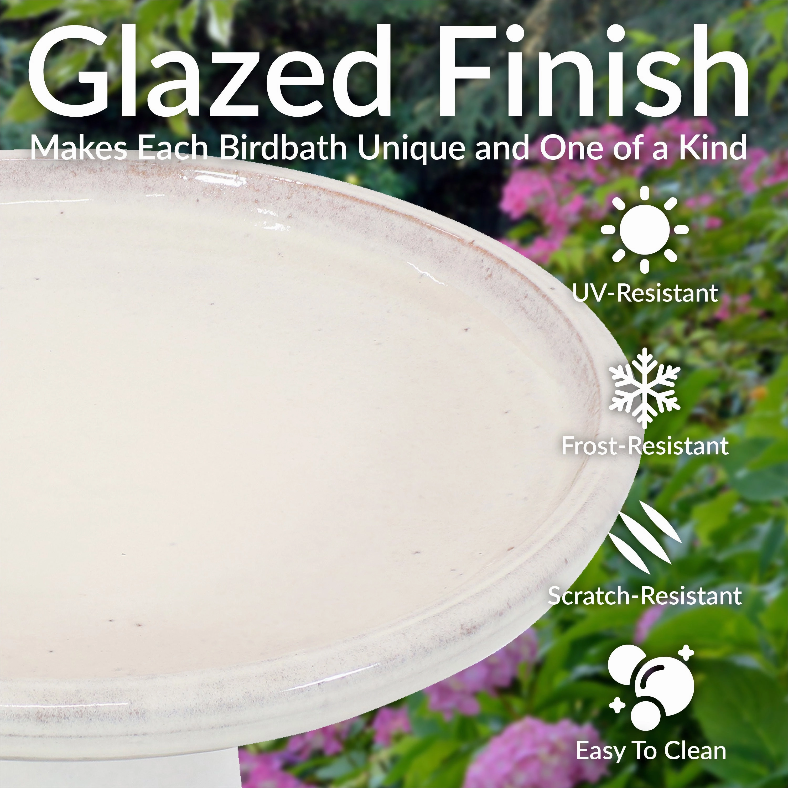 Sunnydaze Glazed Ceramic Outdoor Bird Bath - 18"