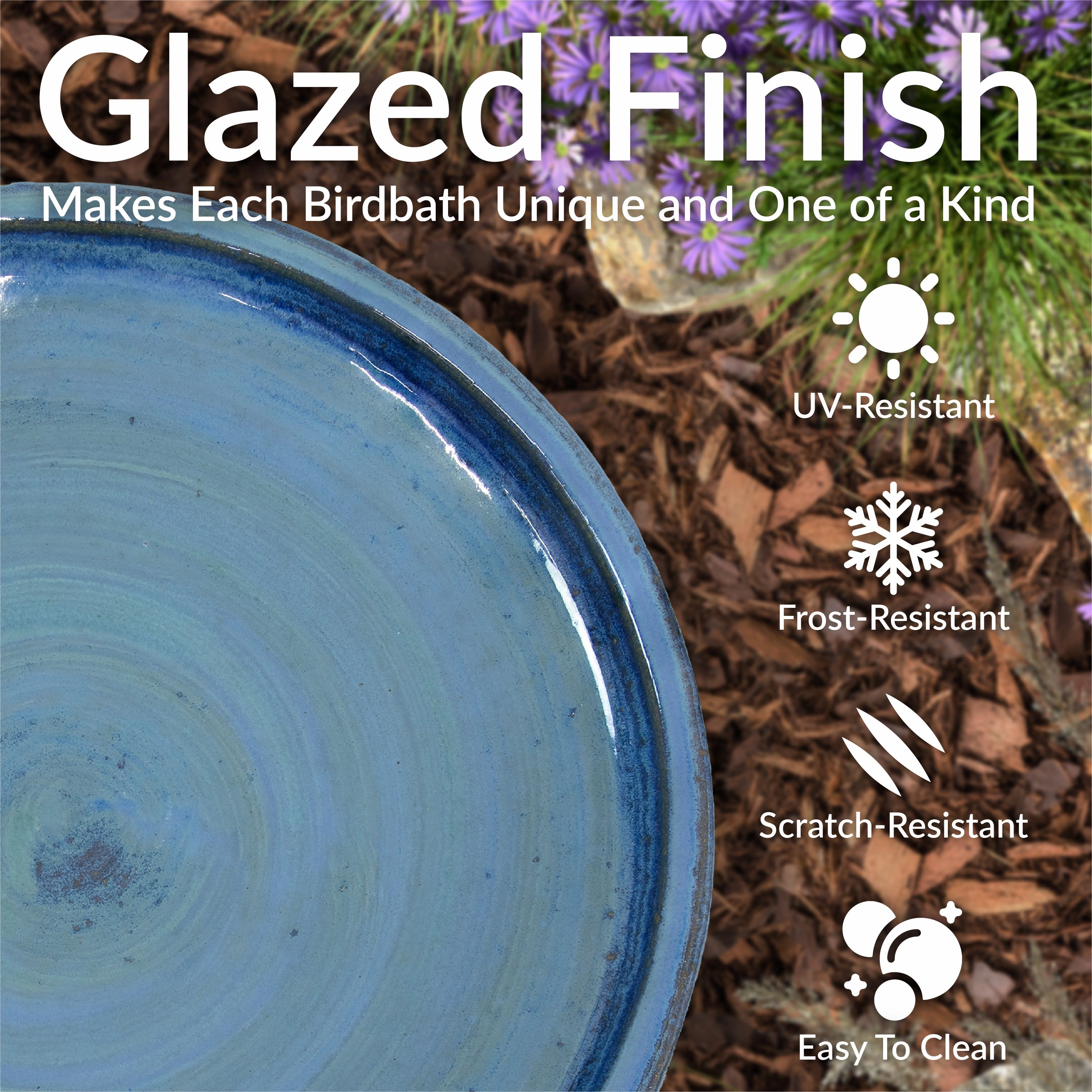 Sunnydaze Glazed Ceramic Outdoor Bird Bath - 18"