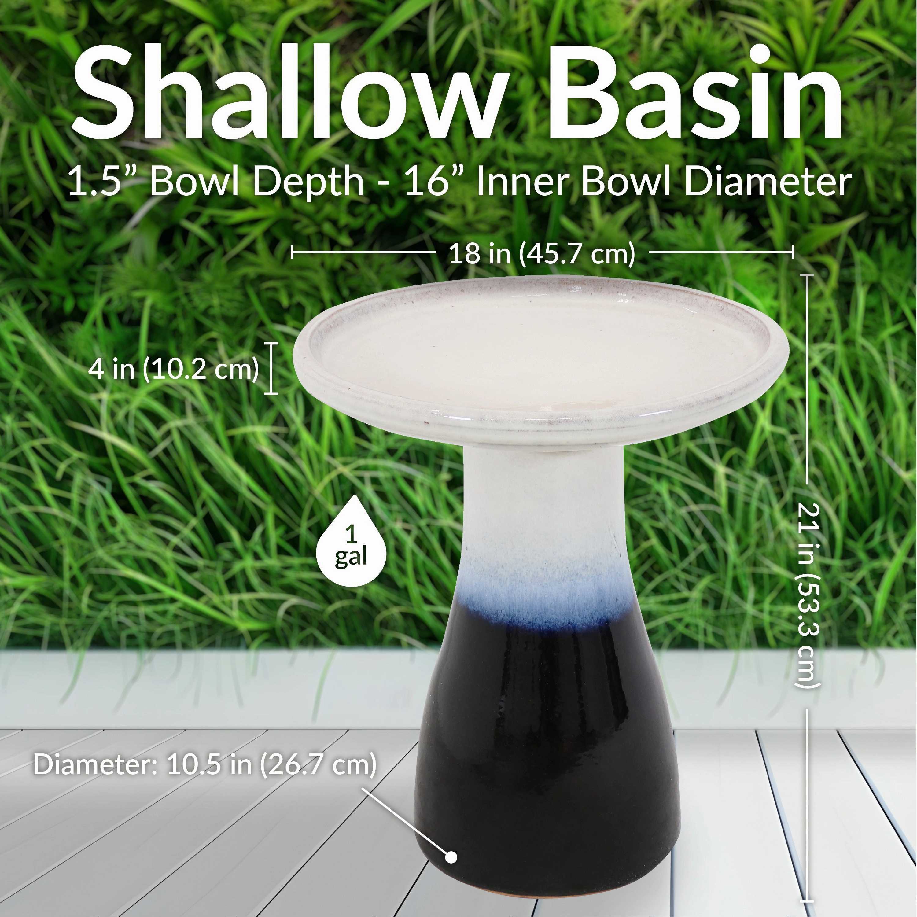 Sunnydaze Glazed Ceramic Outdoor Bird Bath - 18"