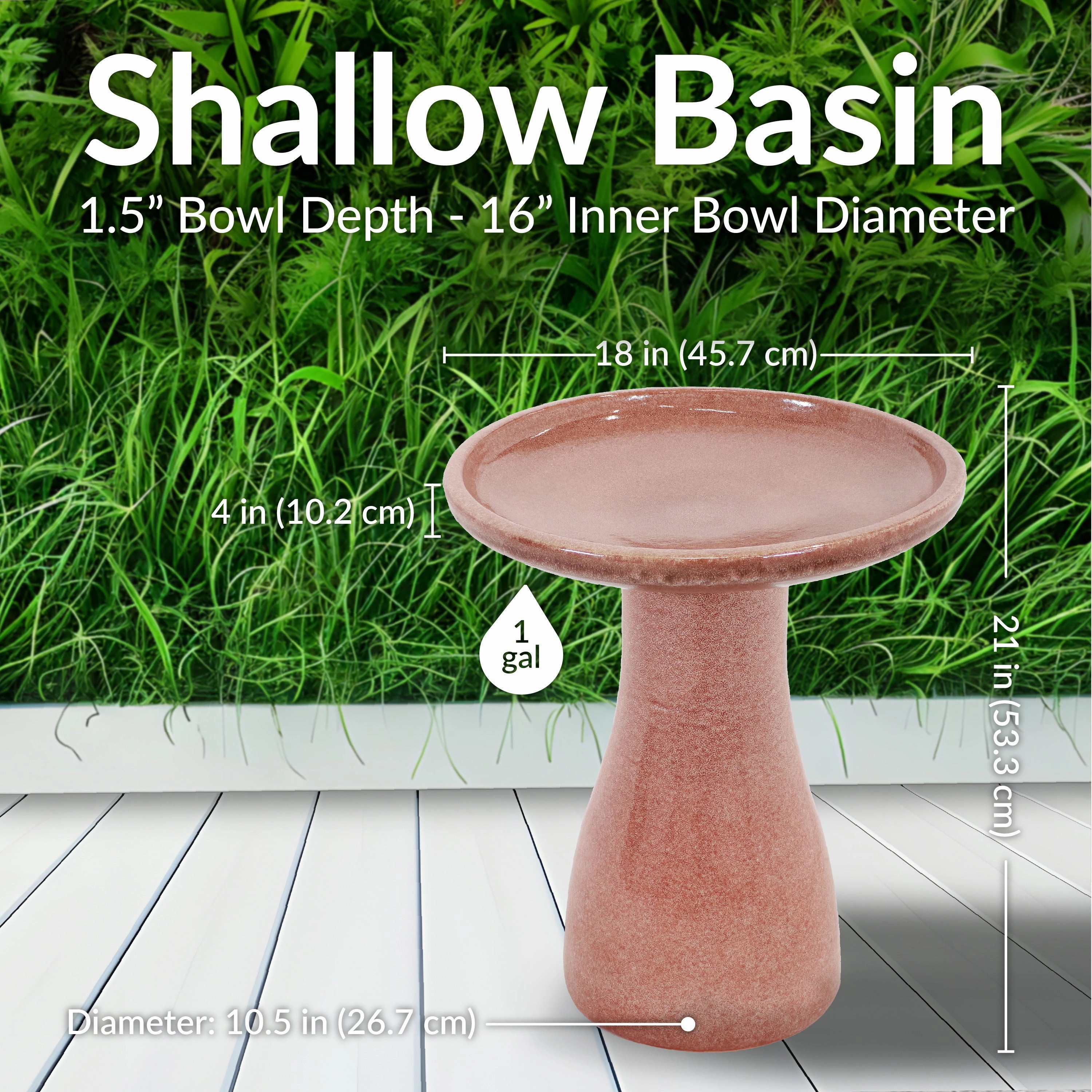 Sunnydaze Glazed Ceramic Outdoor Bird Bath - 18"