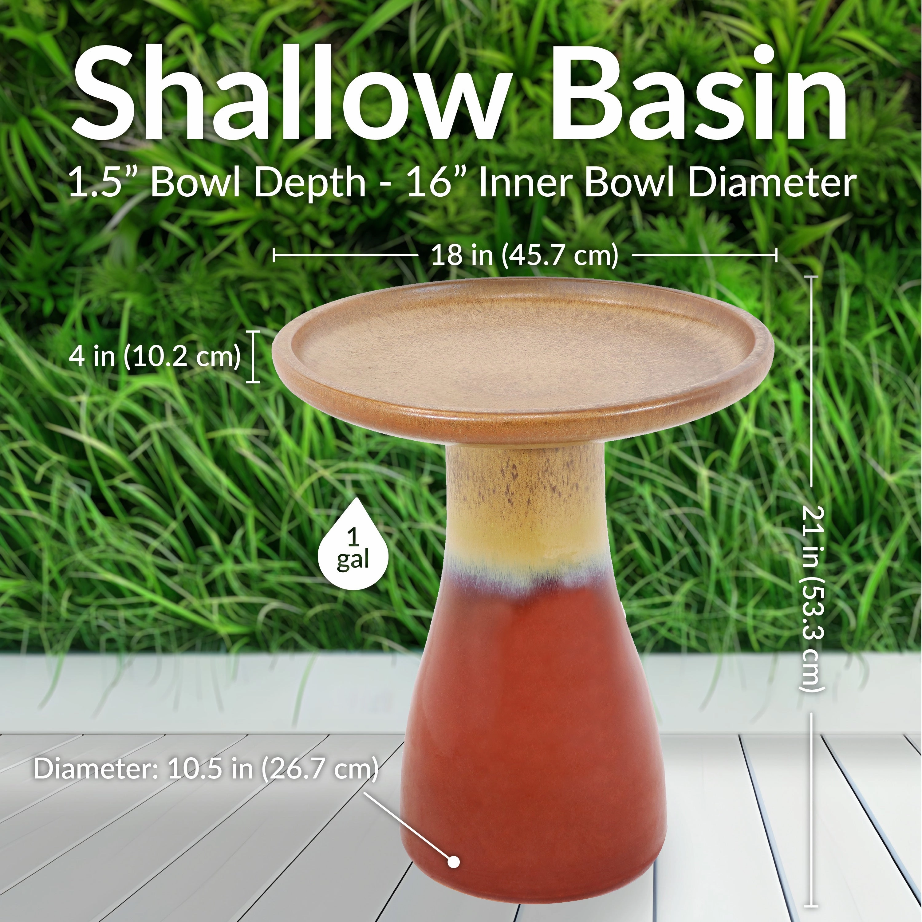 Sunnydaze Glazed Ceramic Outdoor Bird Bath - 18"