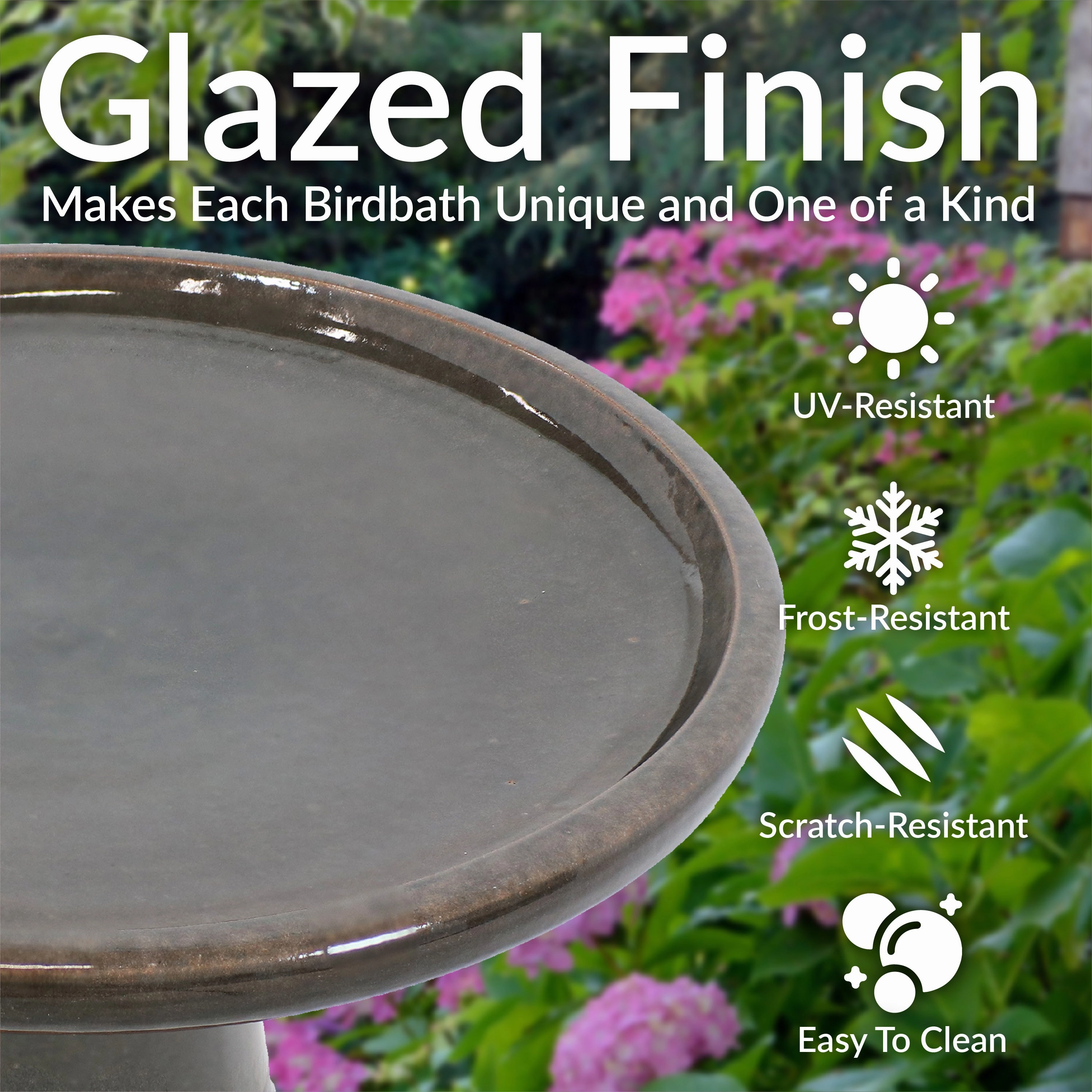 Sunnydaze Glazed Ceramic Outdoor Bird Bath - 18"