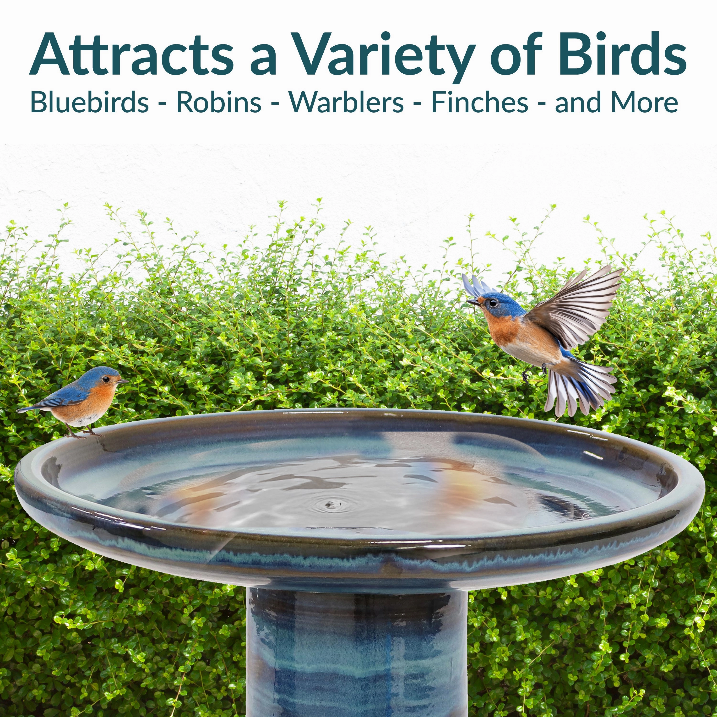 Sunnydaze Glazed Ceramic Outdoor Bird Bath - 18"