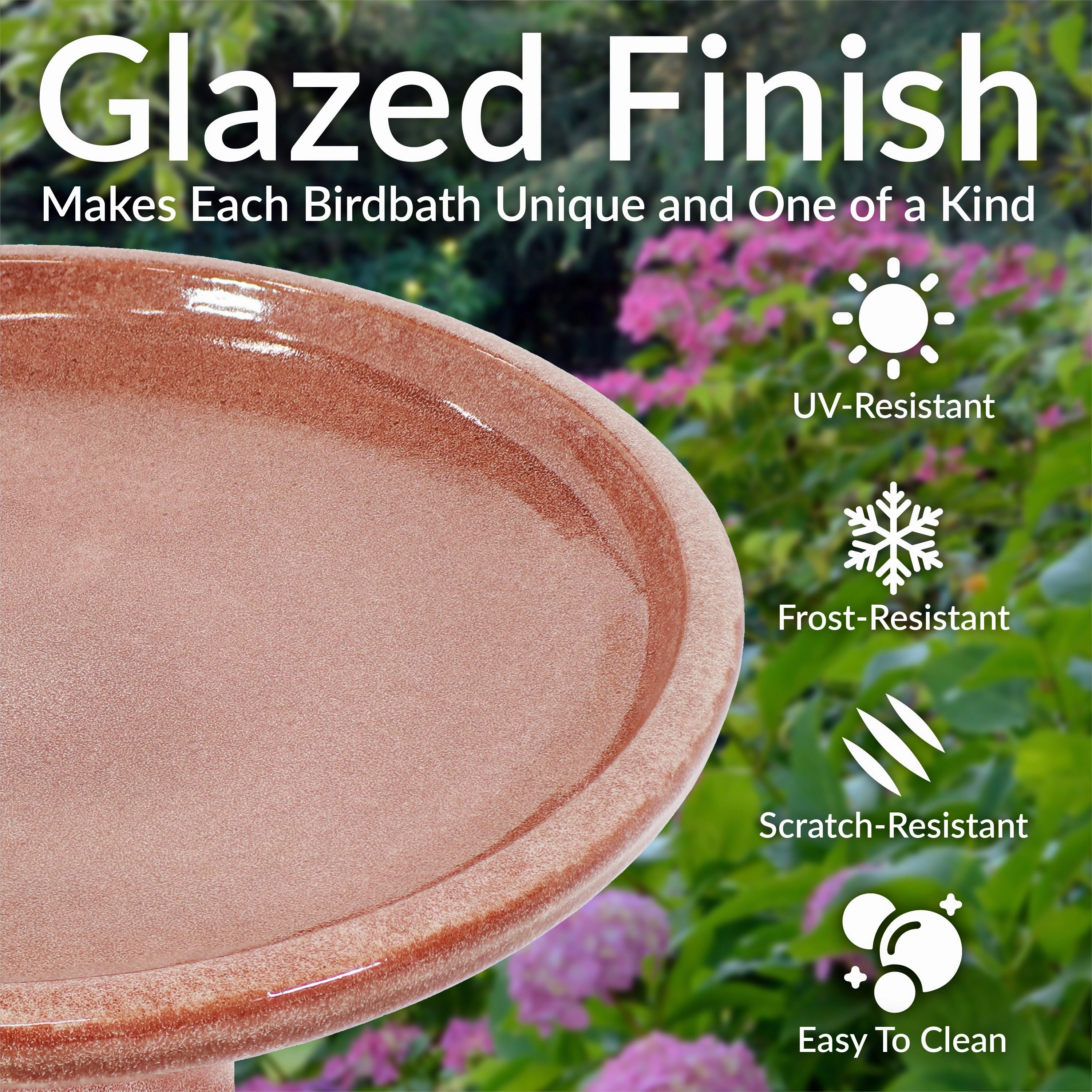Sunnydaze Glazed Ceramic Outdoor Bird Bath - 18"