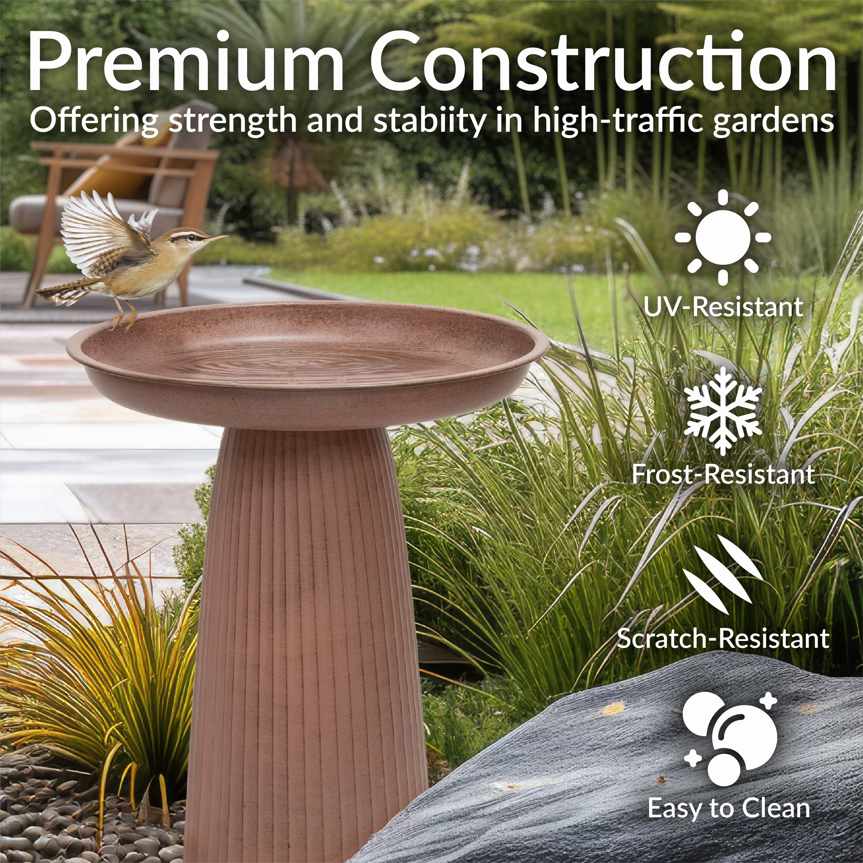 Sunnydaze Gleeful Garden Metal Outdoor Bird Bath - UV-Resistant Finish