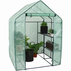 Sunnydaze Grandeur Walk-In Greenhouse with 4 Shelves for Outdoors - Green decorative outdoor planter box designs