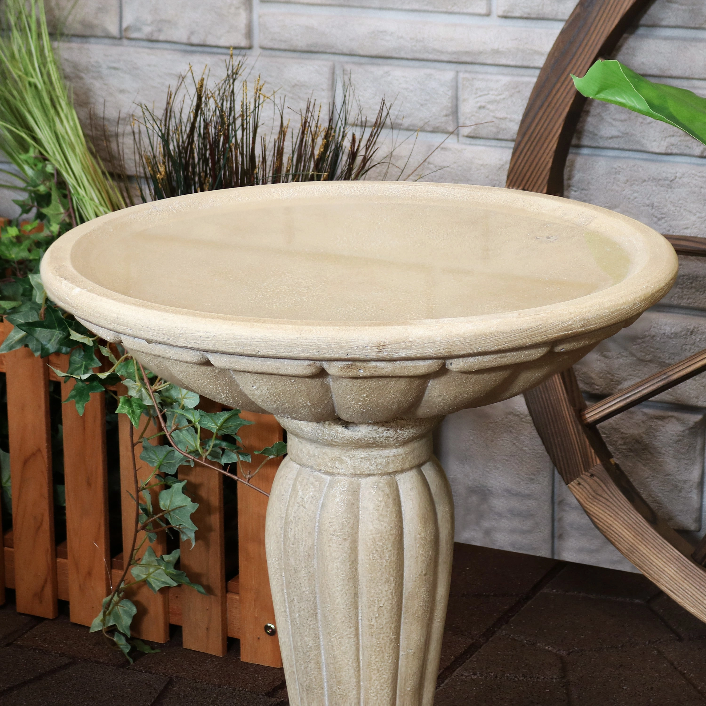 Sunnydaze Grecian Garden Reinforced Concrete Bird Bath - 16" Diameter