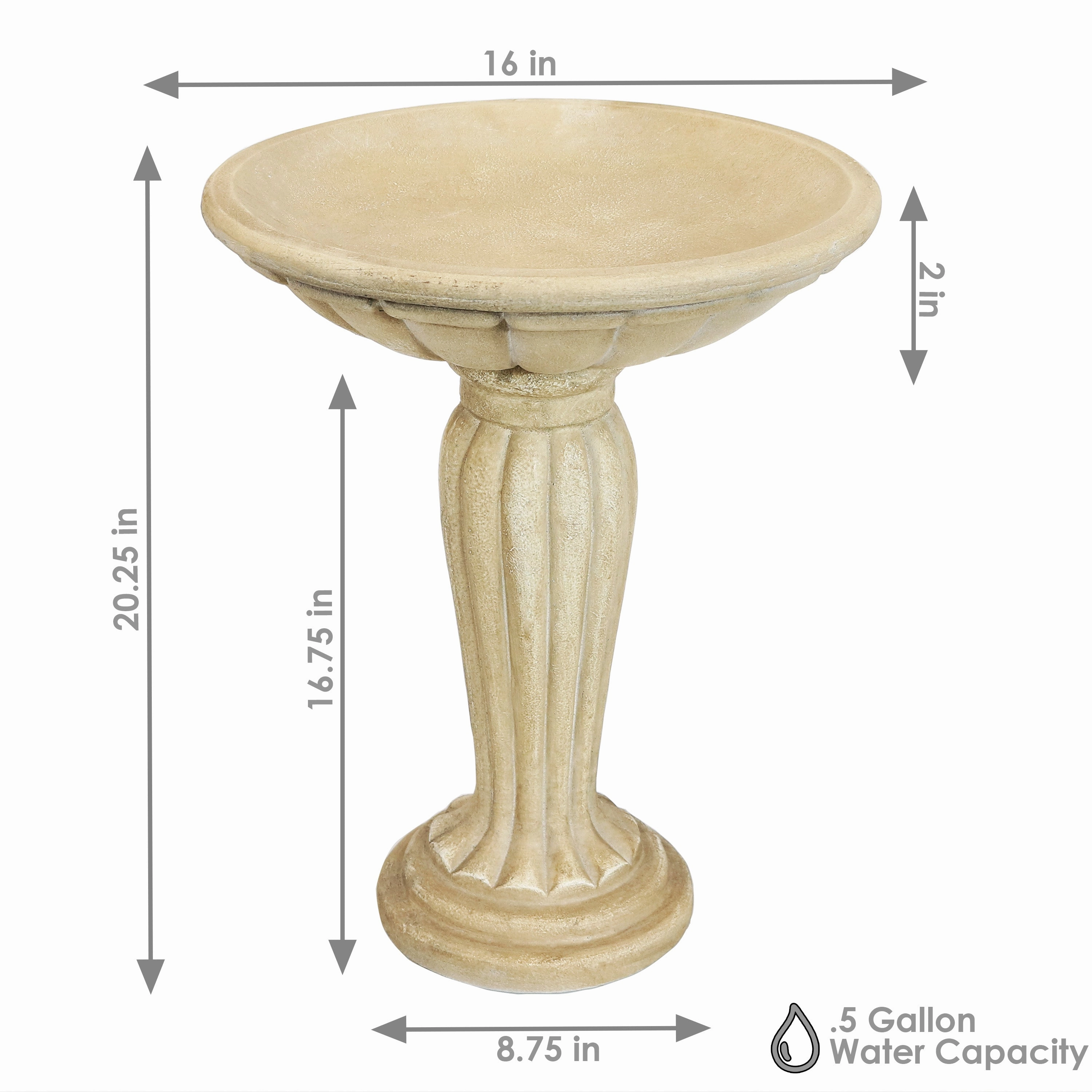 Sunnydaze Grecian Garden Reinforced Concrete Bird Bath - 16" Diameter