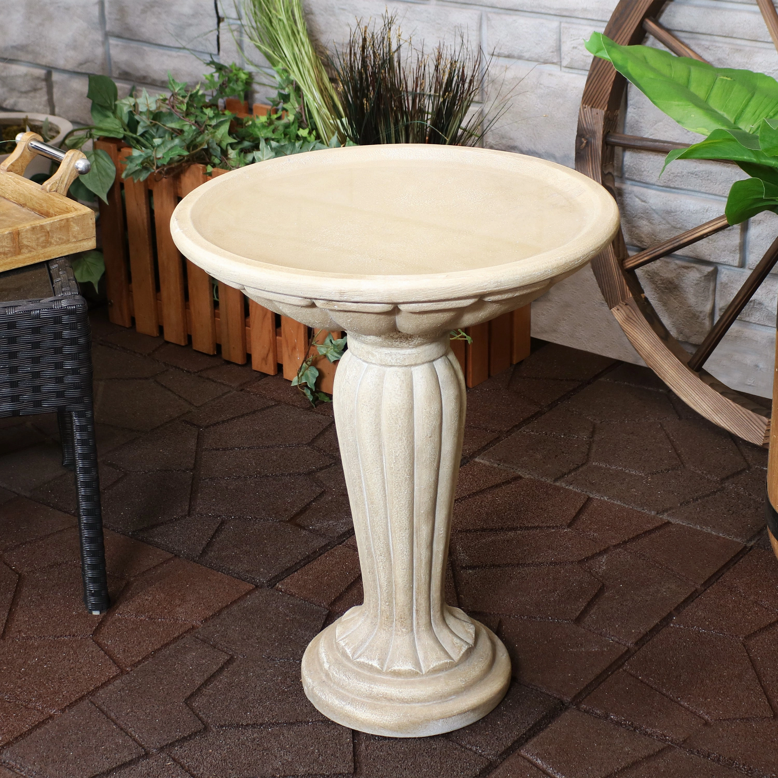 Sunnydaze Grecian Garden Reinforced Concrete Bird Bath - 16" Diameter