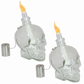Sunnydaze Grinning Skull Glass Tabletop Torchesoutdoor garden decorative ornaments