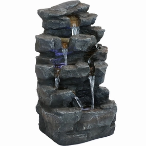 Sunnydaze Grotto Falls Water Fountain with LED Lights - 24"outdoor garden water fountain