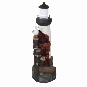 Sunnydaze Gull's Cove Outdoor Lighthouse Fountain with LED Light - 36"outdoor garden water fountain