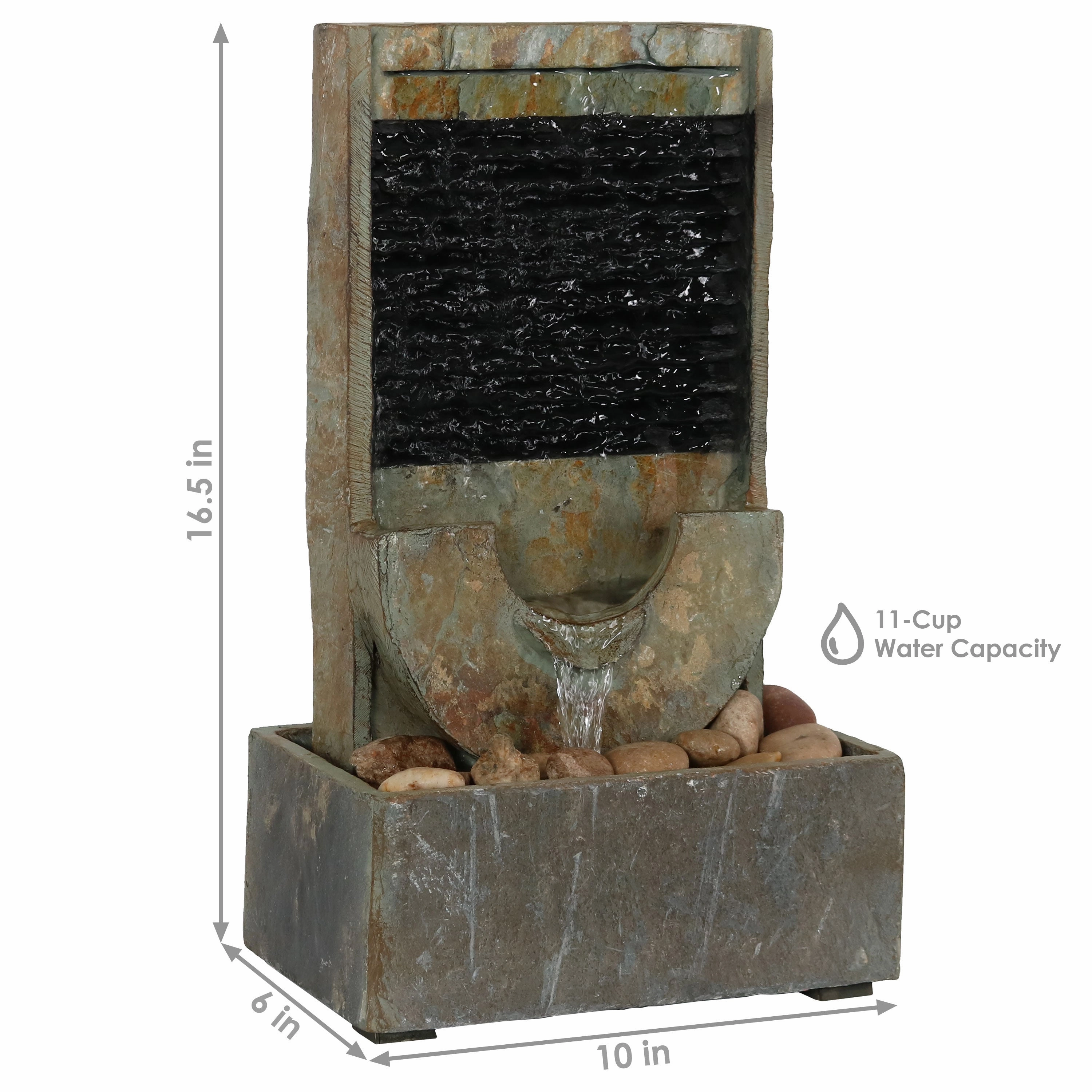 Sunnydaze Half Moon Slate Indoor Water Fountain - 16"