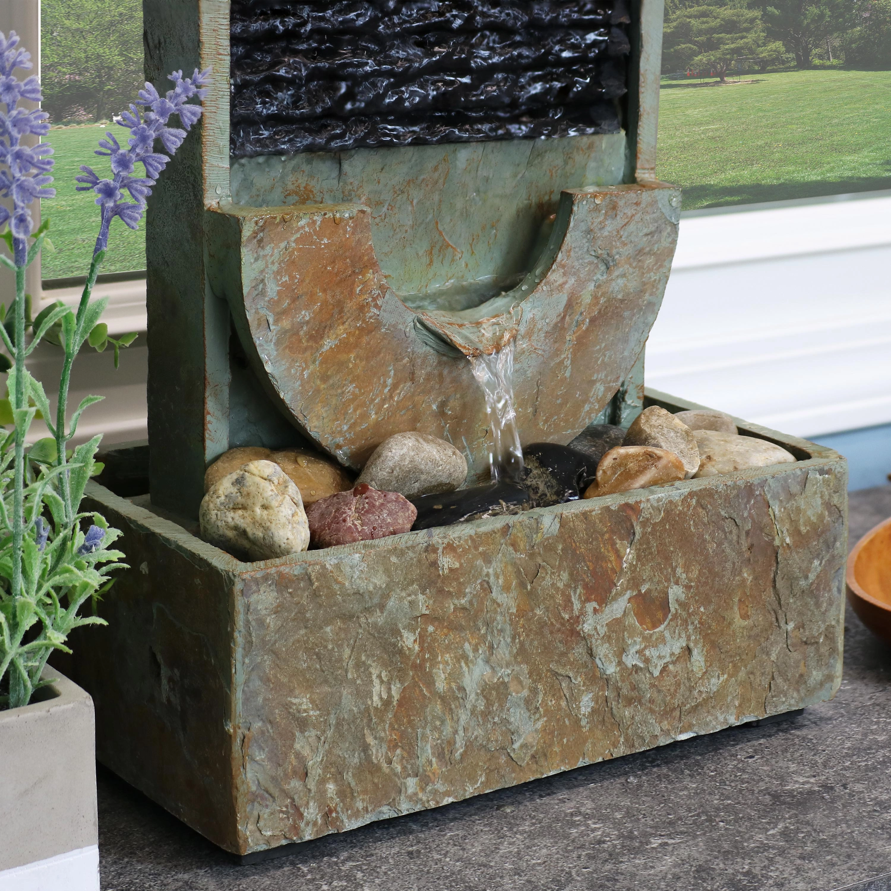Sunnydaze Half Moon Slate Indoor Water Fountain - 16"