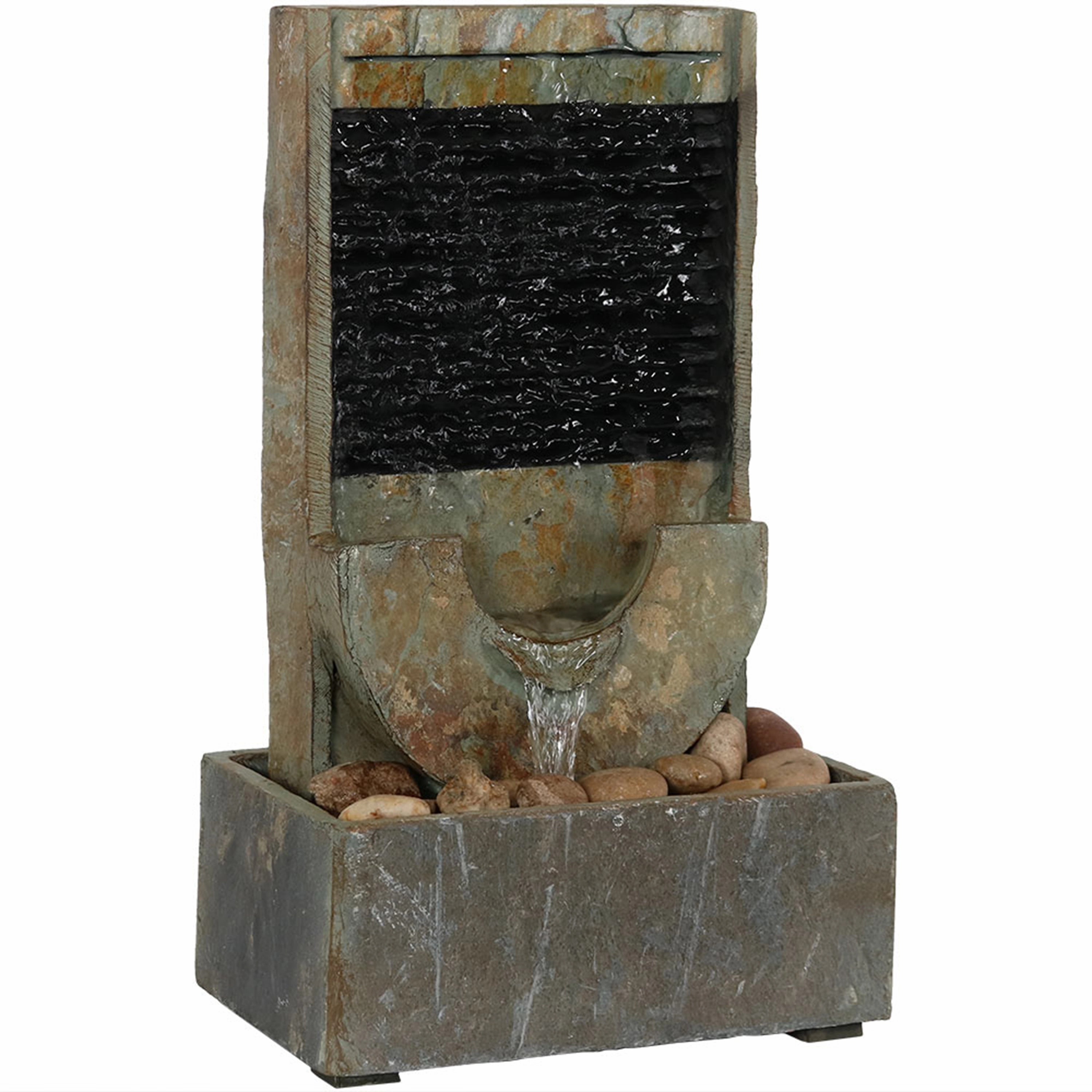 Sunnydaze Half Moon Slate Indoor Water Fountain - 16"