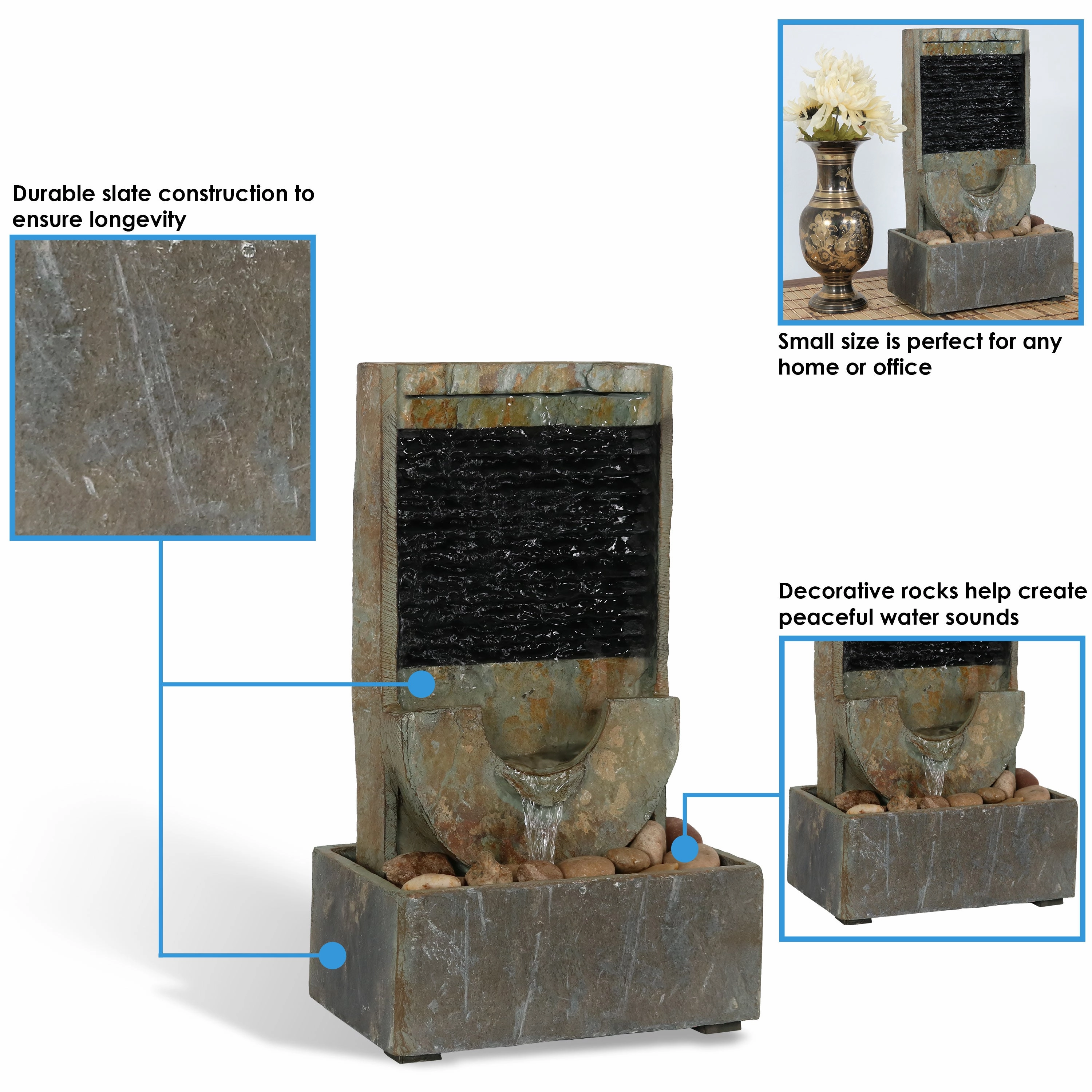 Sunnydaze Half Moon Slate Indoor Water Fountain - 16"