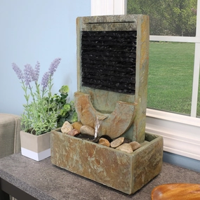 Sunnydaze Half Moon Slate Indoor Water Fountain - 16"outdoor garden water fountain