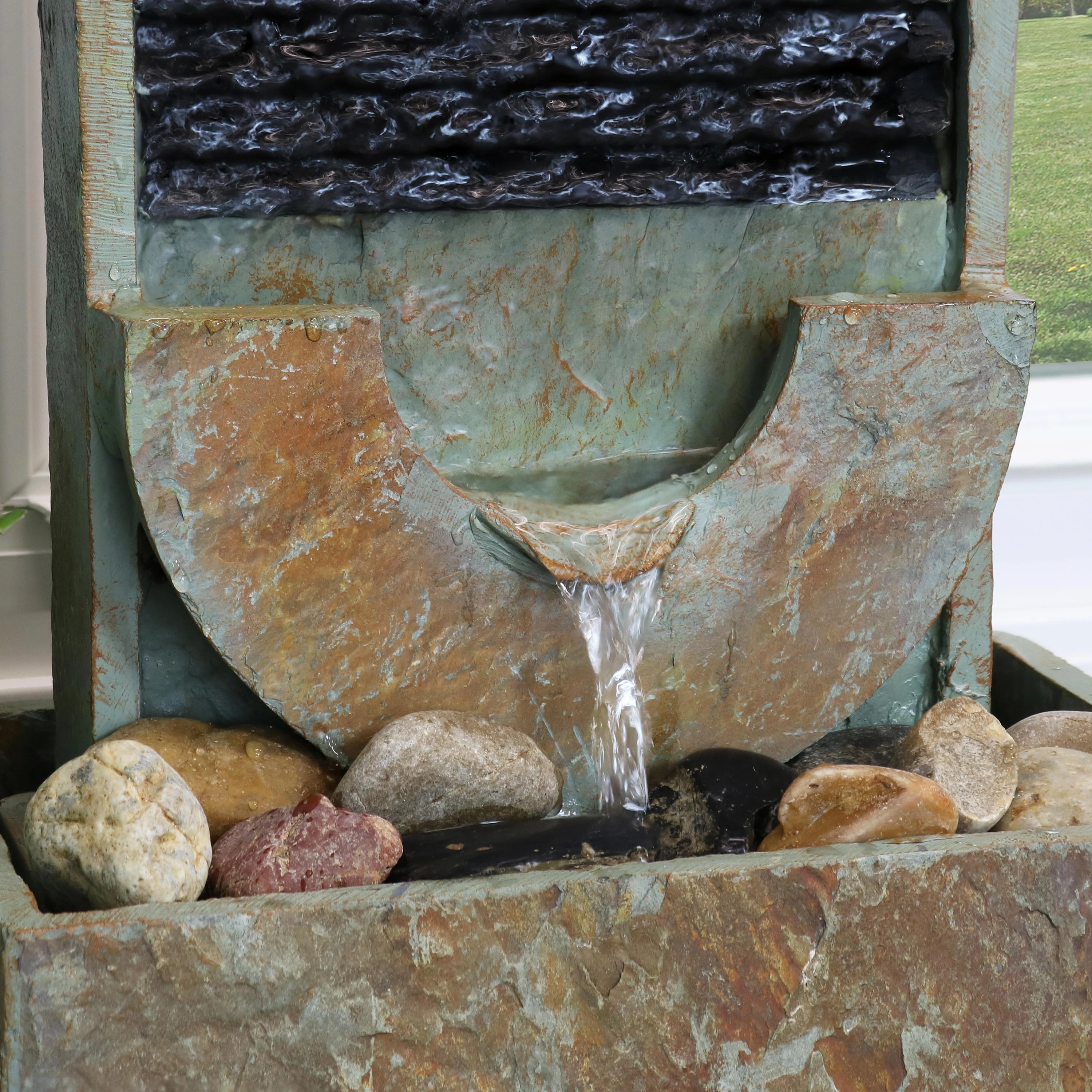 Sunnydaze Half Moon Slate Indoor Water Fountain - 16"