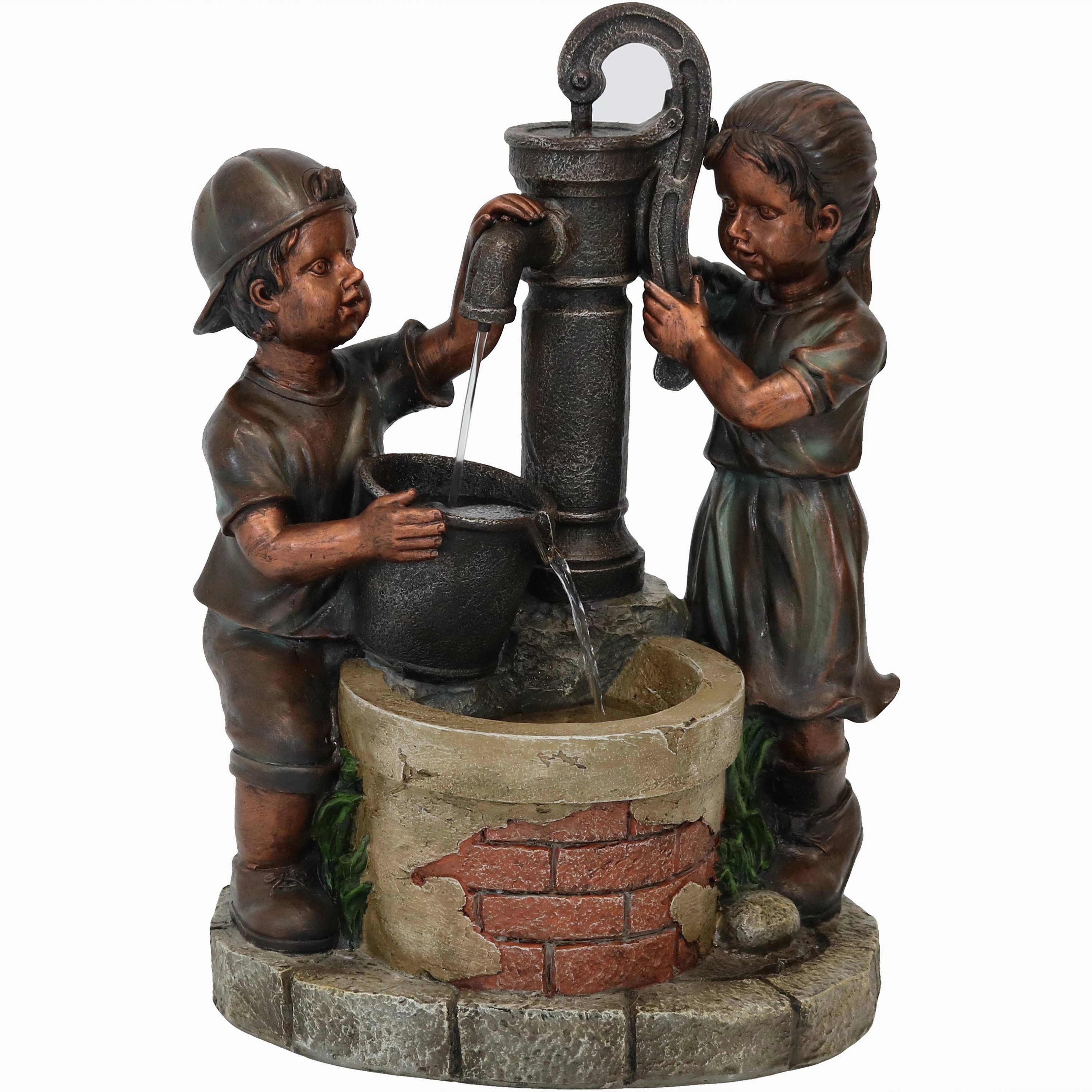 Sunnydaze Jack and Jill at Farmhouse Pump and Well Outdoor Fountain - 24"outdoor garden water fountain