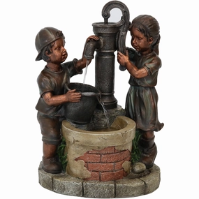 Sunnydaze Jack and Jill at Farmhouse Pump and Well Outdoor Fountain - 24"outdoor garden water fountain