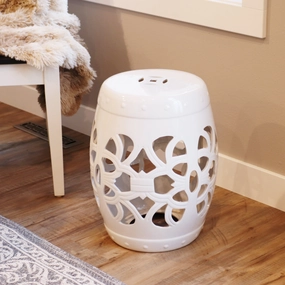 Sunnydaze Knotted Quatrefoil Ceramic Garden Stool Side Table - 18" - Whiteoutdoor patio furniture set