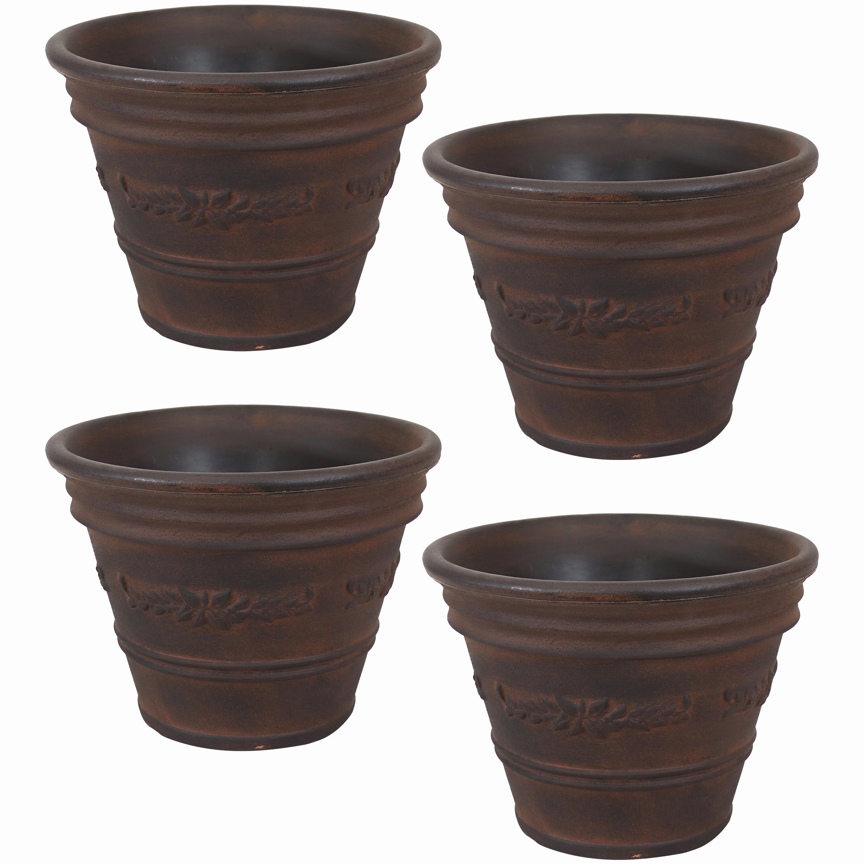 Sunnydaze Laurel Polyresin Outdoor Flowerpot Planter - Rust - 13"