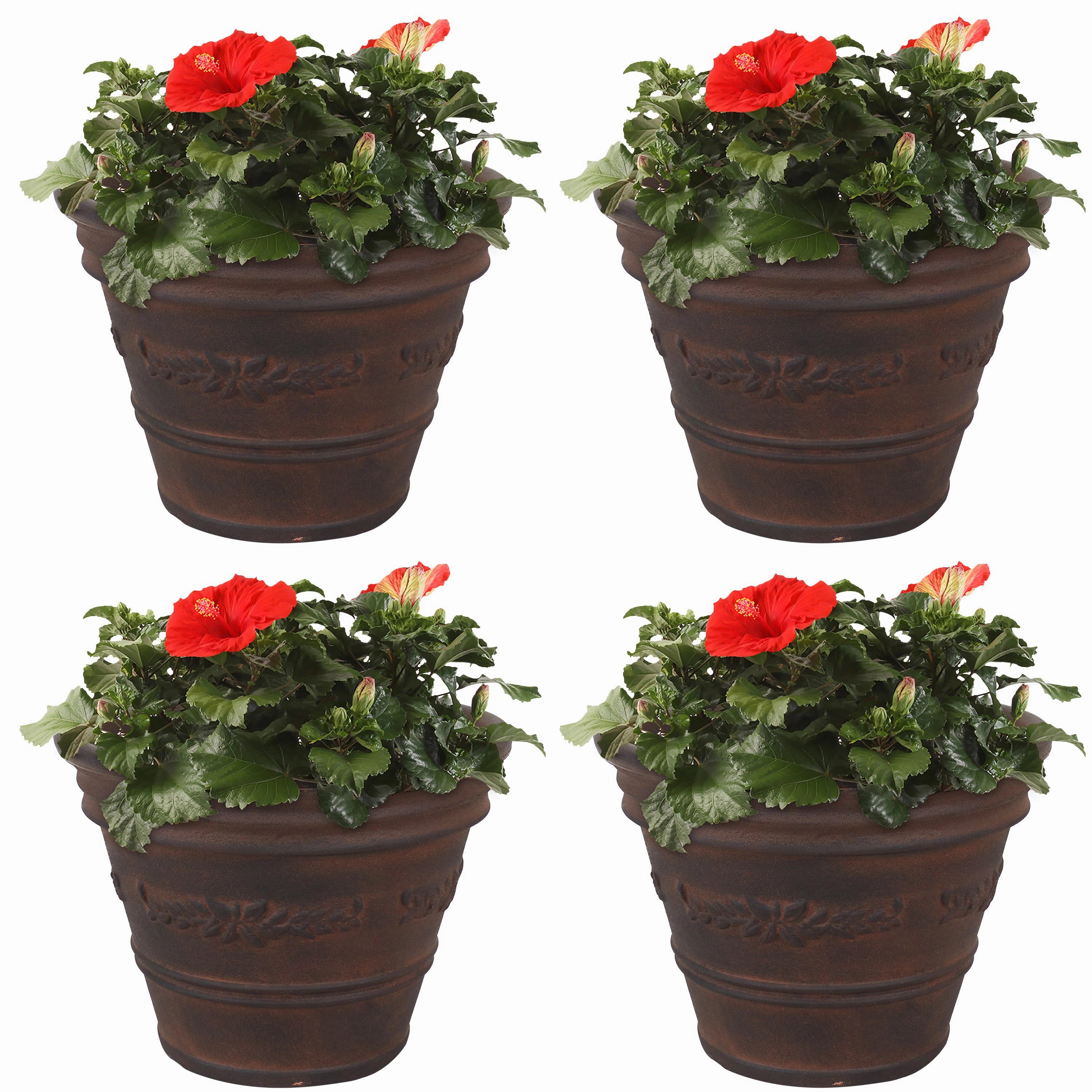Sunnydaze Laurel Polyresin Outdoor Flowerpot Planter - Rust - 13"